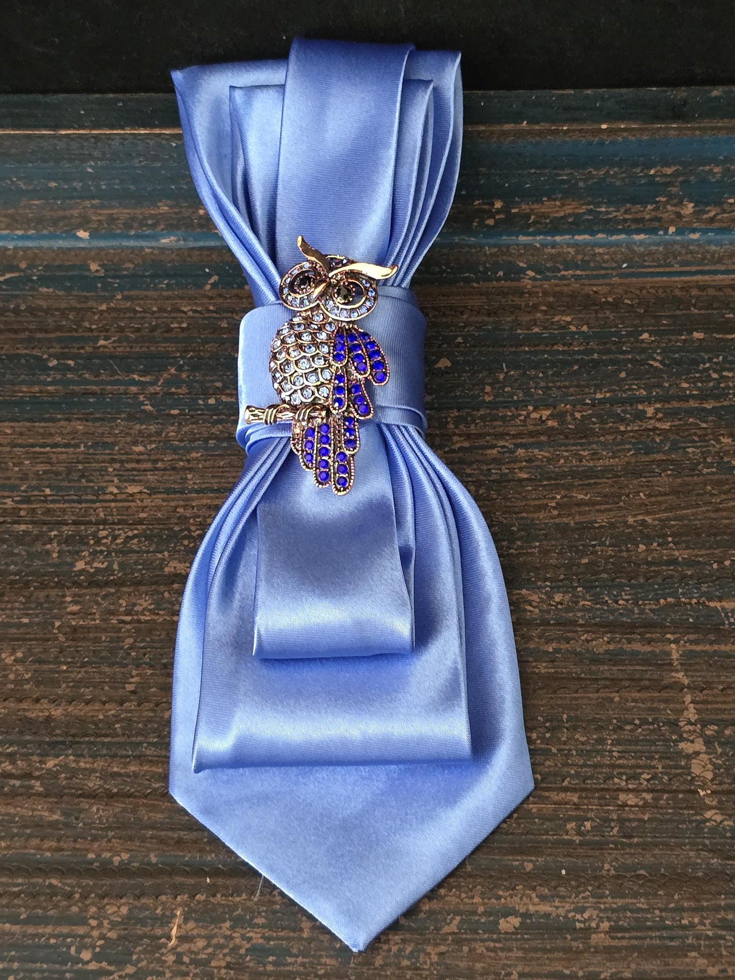 Simply Elegant Blue Women's Tie- Brooch Necklace - Handcrafted Statement Jewelry - Brooch Necktie -Stylish Neckwear For Women