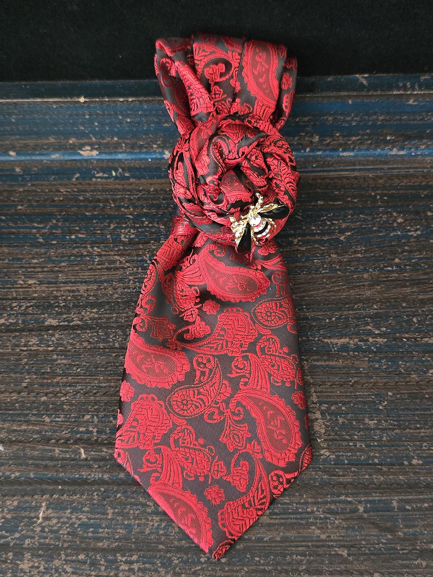 Simply Elegant Red Paisley Women's Necktie Necklace - Handcrafted Statement Jewelry - Brooch Necktie - Stylish Neckwear For Women