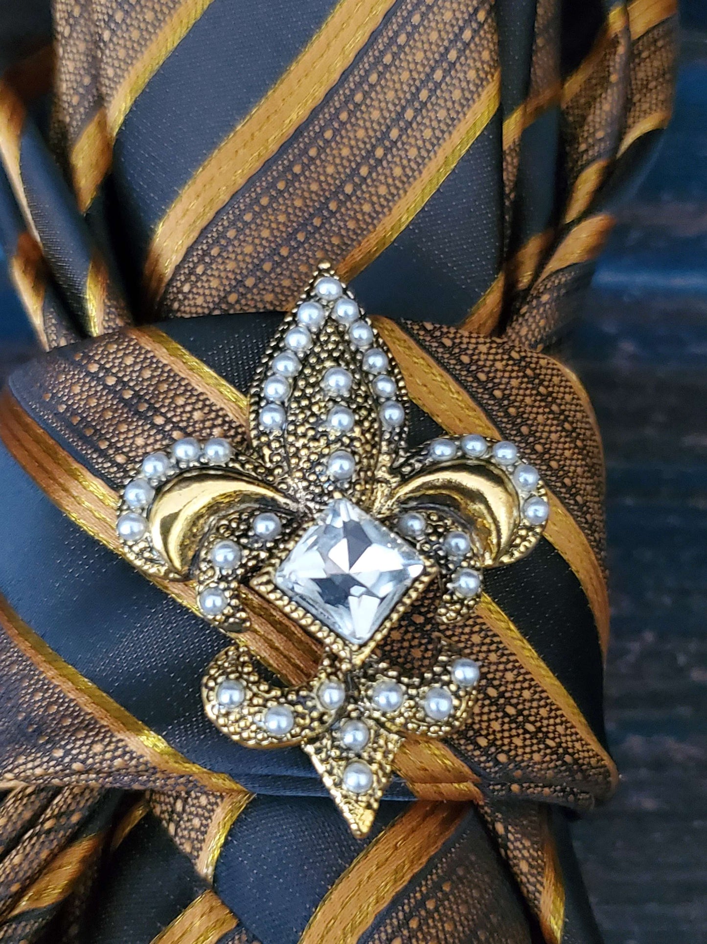 Simply Elegant Black and Gold Stripe Women's Necktie Necklace