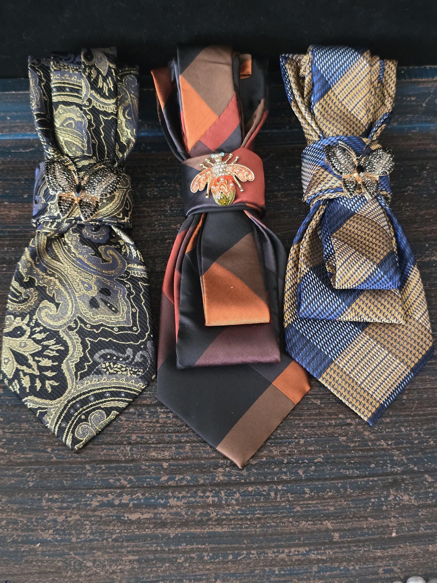 Simple Blue and Brown Plaid Women’s Necktie Necklace - Fashion Ties For Women - Brooch Necktie - Stylish Neckwear For Women