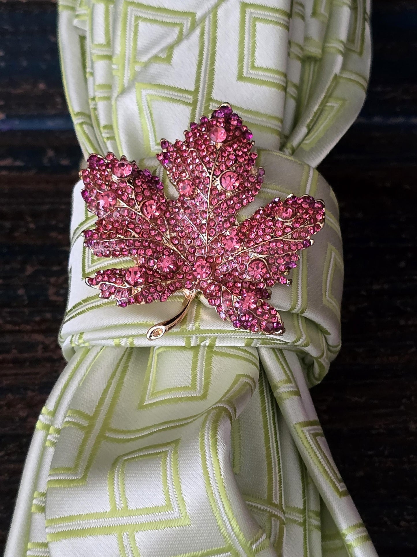 Green Necktie Necklace, Ivy Brooch Women's Necktie Necklace - Pink Ivy Brooch Necktie For Women