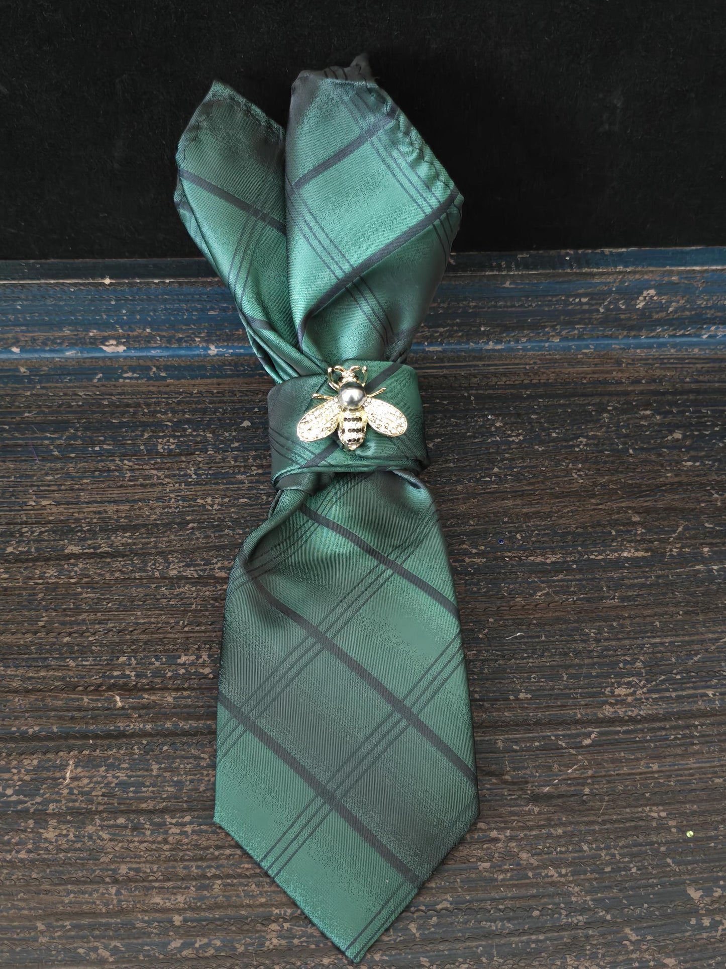 Bumble Bee Brooch- Black and Green Stripe Women's Necktie Necklace - Brooch Necktie - Stylish Neckwear For Women