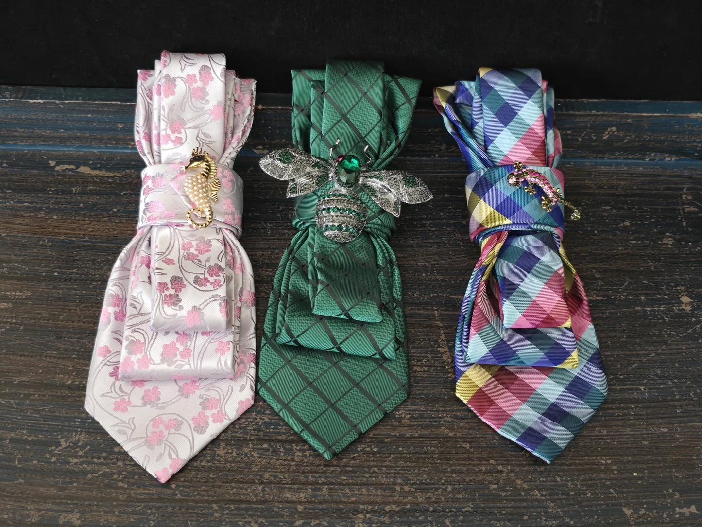 Starfish Brooch- Soft Pink Floral Women's Necktie Necklace - Stylish Neckwear For Women