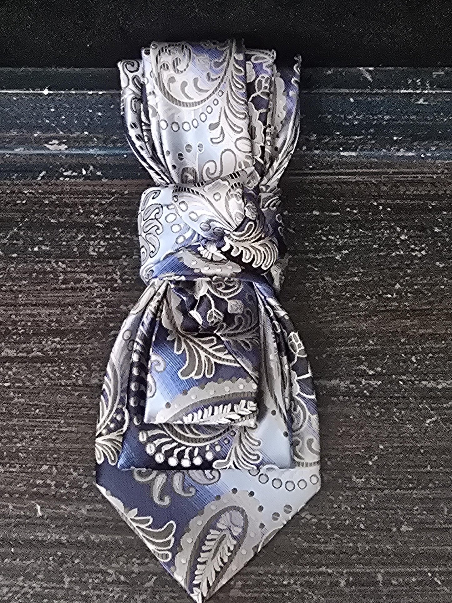 Women's Blue and Gray Paisley Necktie Necklace - Brooch Necktie For Women