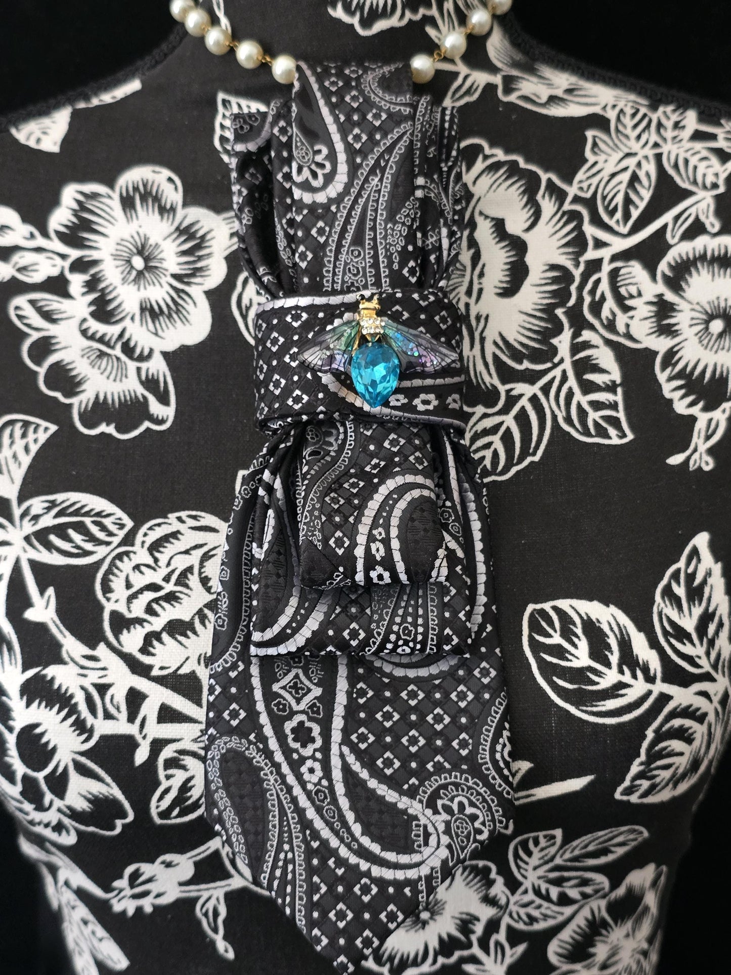 Simply Elegant Black and White Fearless Tie | Unique Women’s Necktie, Tie Necklace & Brooch Neckwear Stylish Neckwear For Women