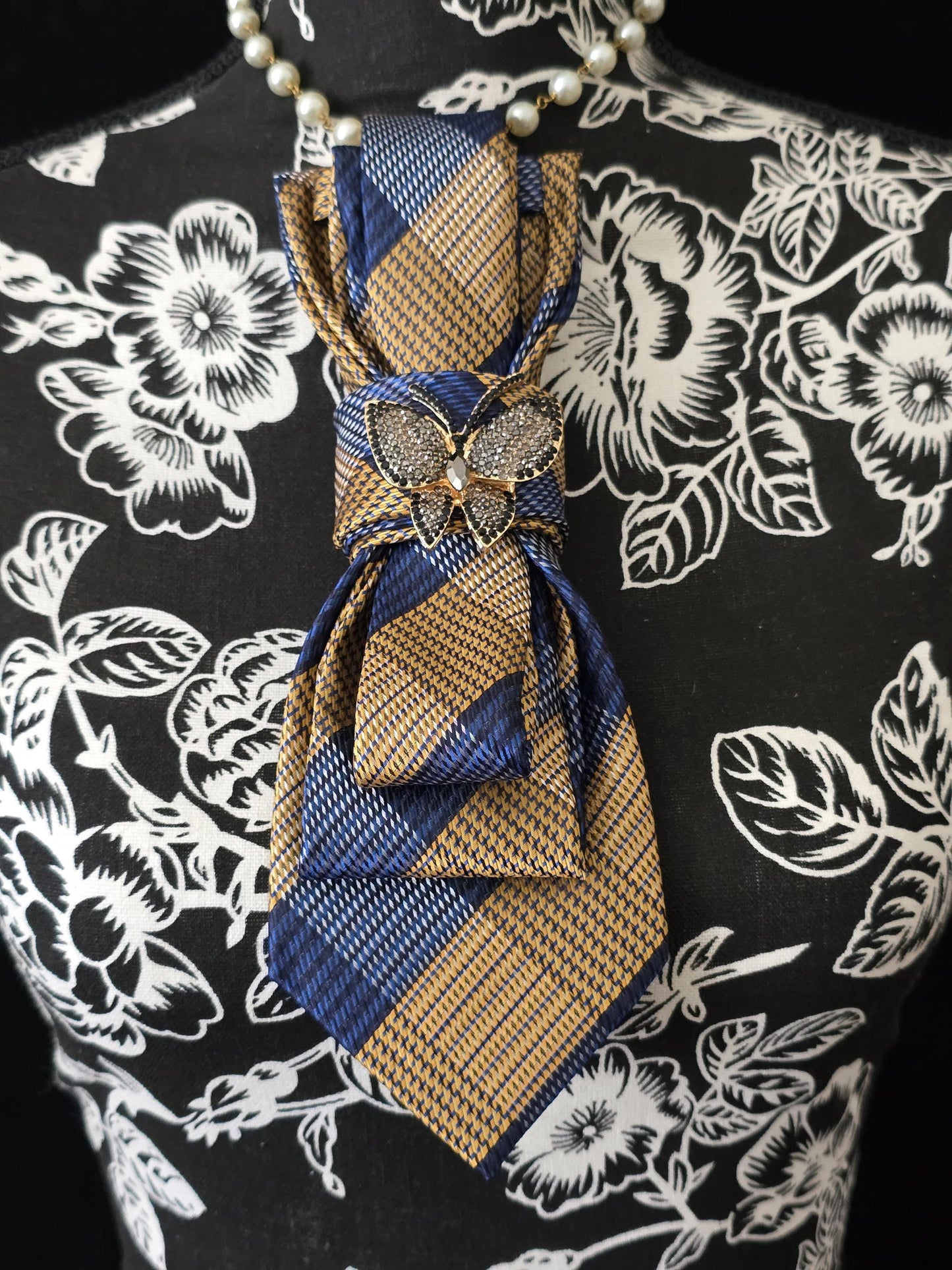 Simple Blue and Brown Plaid Women’s Necktie Necklace - Fashion Ties For Women - Brooch Necktie - Stylish Neckwear For Women