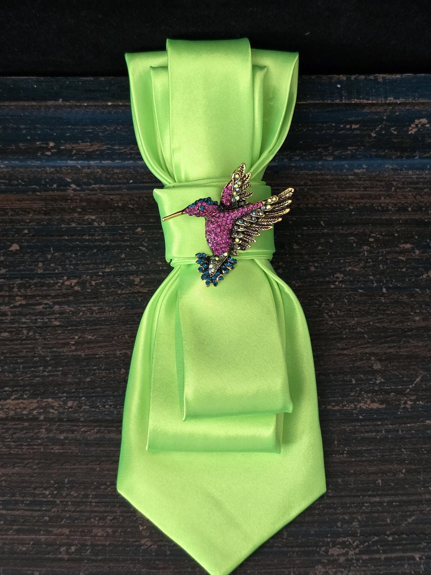 Simply Elegant Lime Green Women's Tie- Brooch Necklace - Brooch Necktie