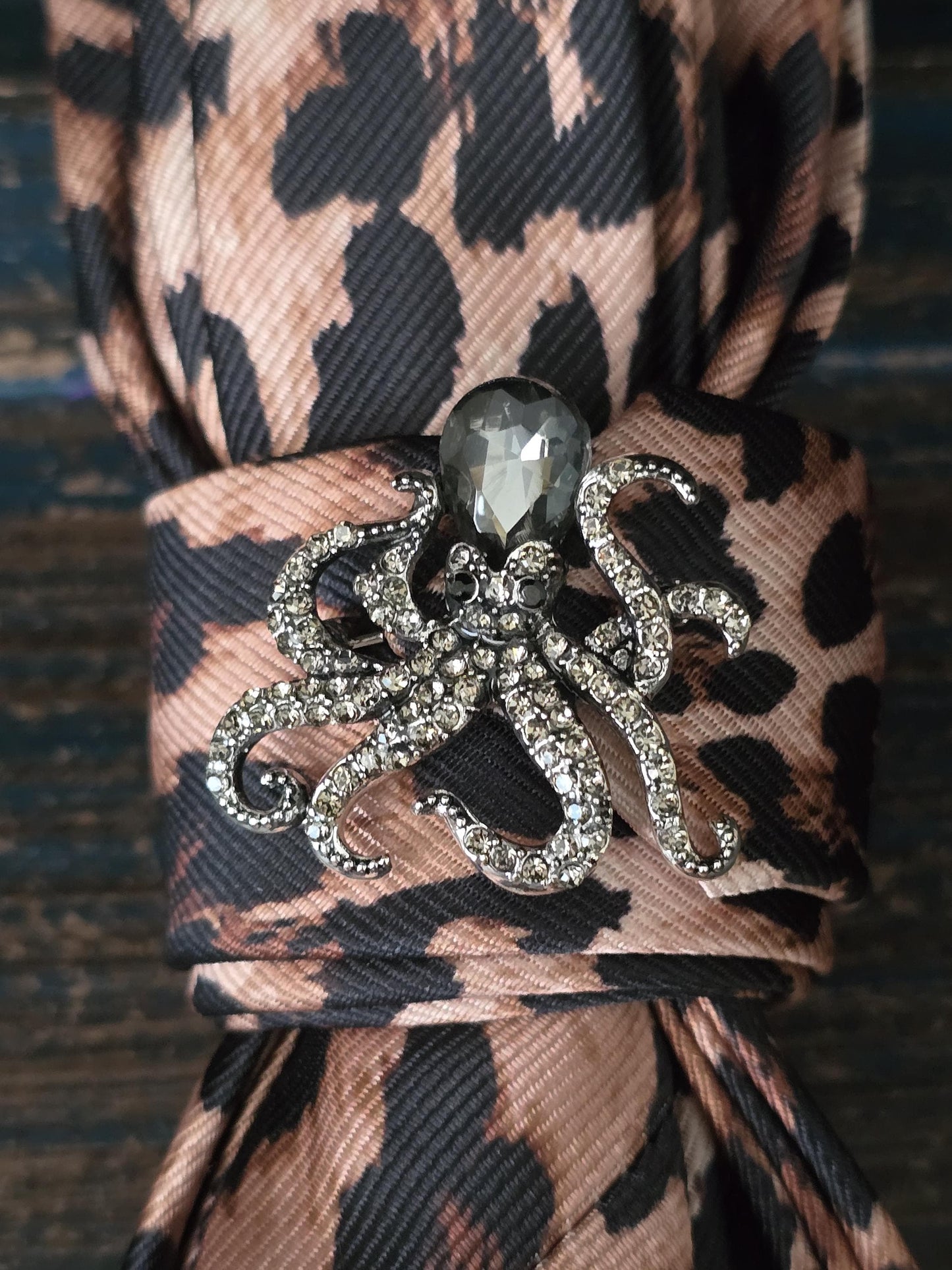 Leopard Print Women's Tie- Brooch Necklace - Brooch Necktie