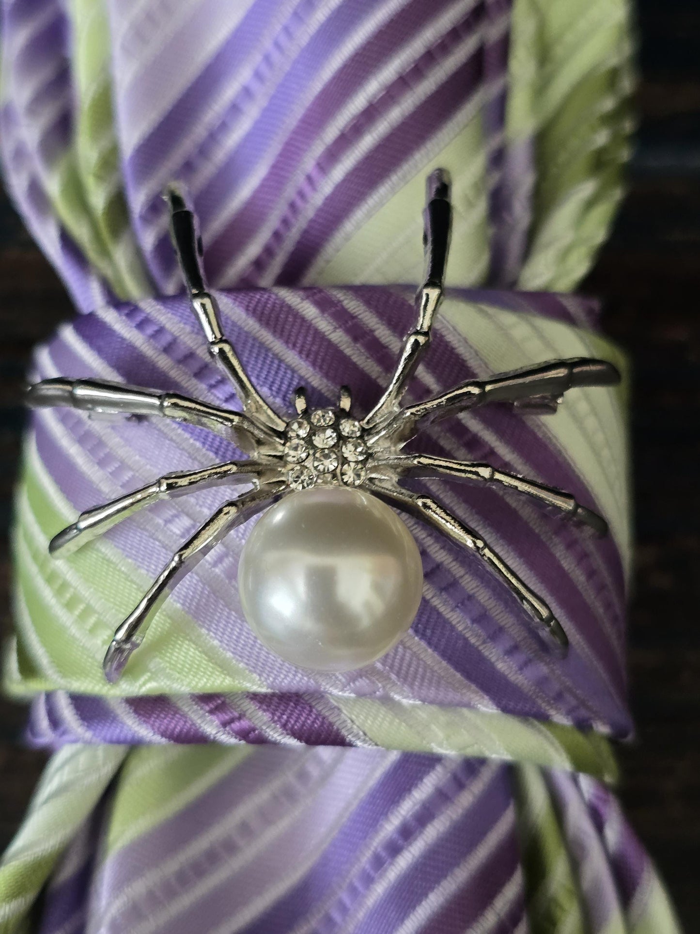 Simple Purple and Green Stripe Women's Tie- Brooch Necklace - Handcrafted Statement Jewelry - Brooch Necktie - Stylish Neckwear For Women