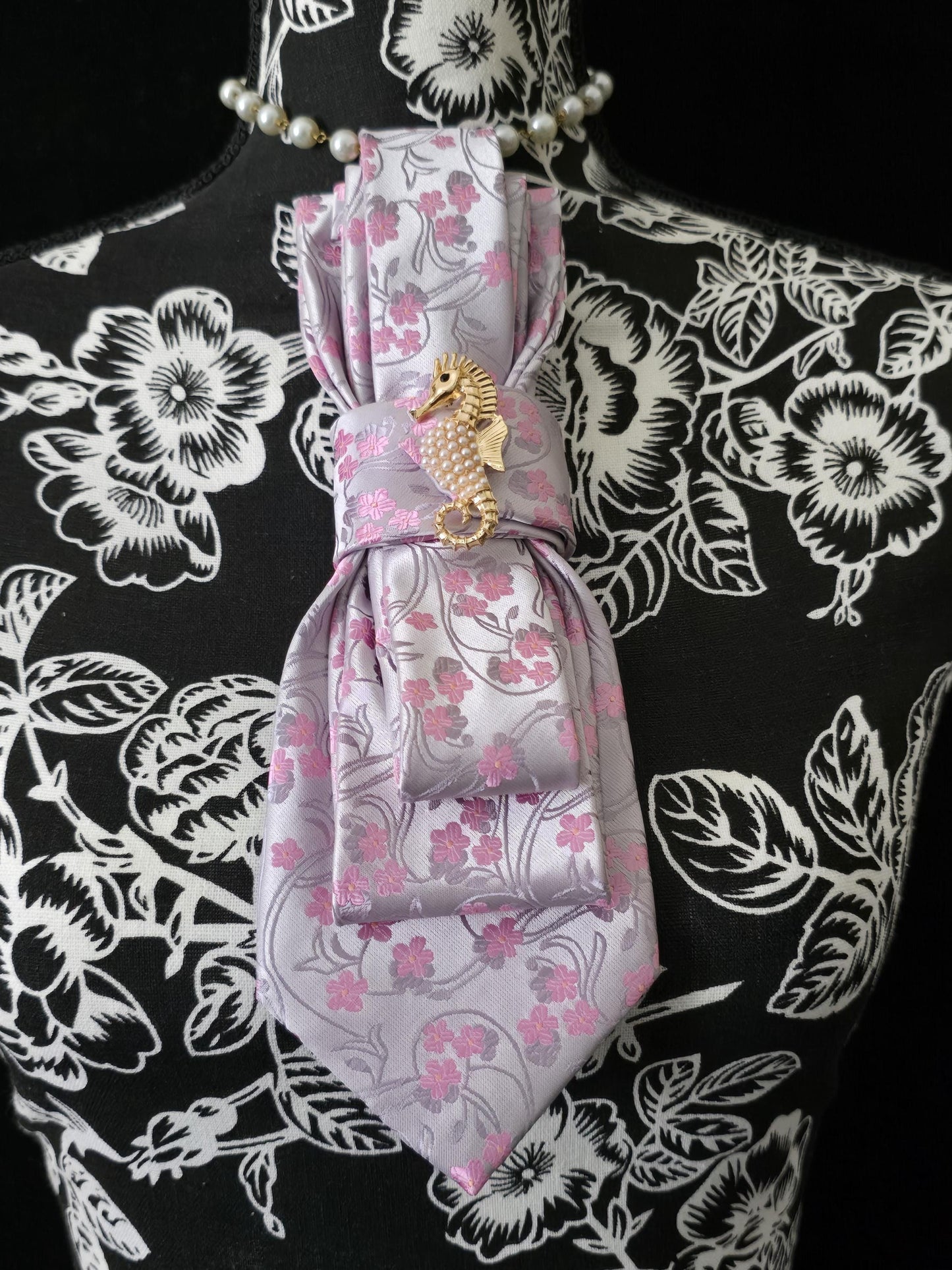 Starfish Brooch- Soft Pink Floral Women's Necktie Necklace - Stylish Neckwear For Women