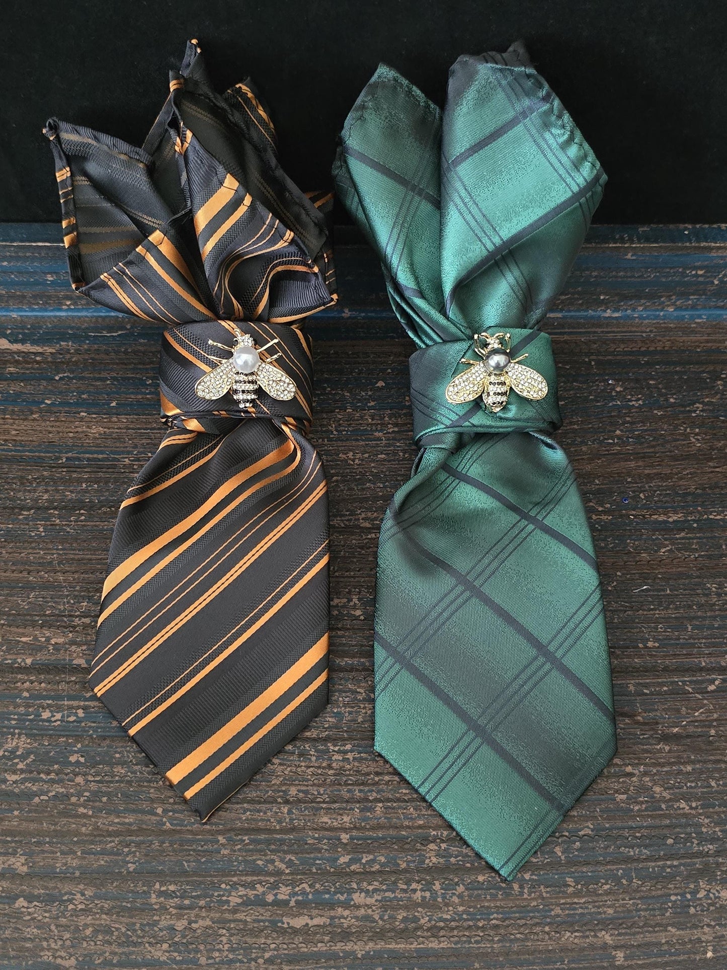 Bumble Bee Brooch- Black and Green Stripe Women's Necktie Necklace - Brooch Necktie - Stylish Neckwear For Women