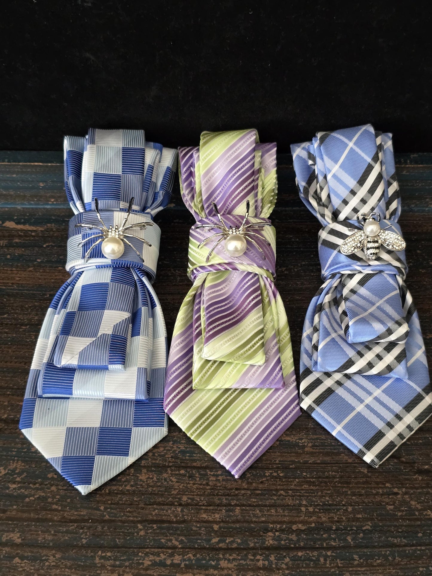 Simply Elegant Blue/White Plaid Women’s Necktie Necklace - Fashion Ties For Women - Stylish Neckwear For Women