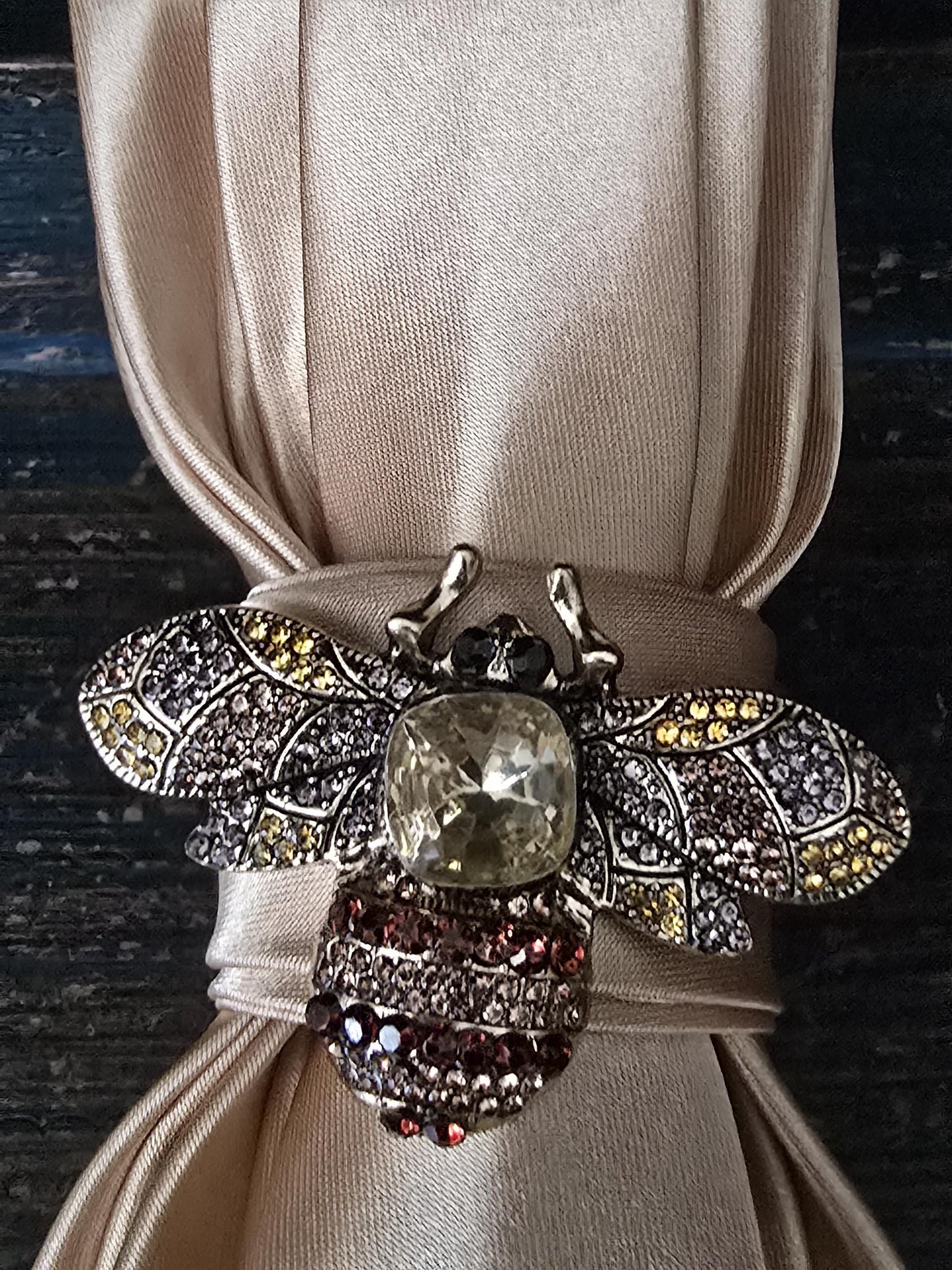 Brown Satin Women's Tie- Bumble Bee Brooch Necklace - Brooch Necktie -Stylish Neckwear For Women
