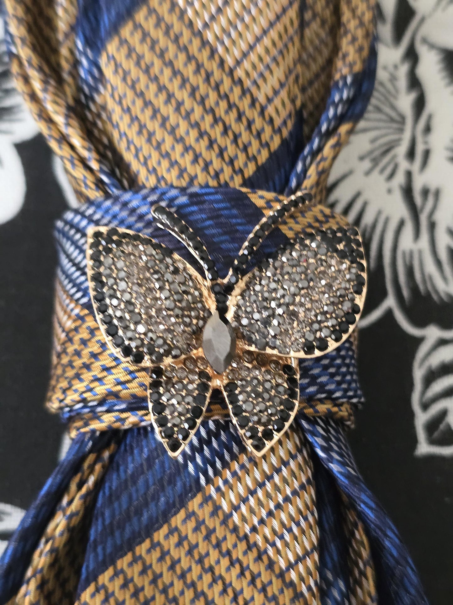 Simple Blue and Brown Plaid Women’s Necktie Necklace - Fashion Ties For Women - Brooch Necktie - Stylish Neckwear For Women