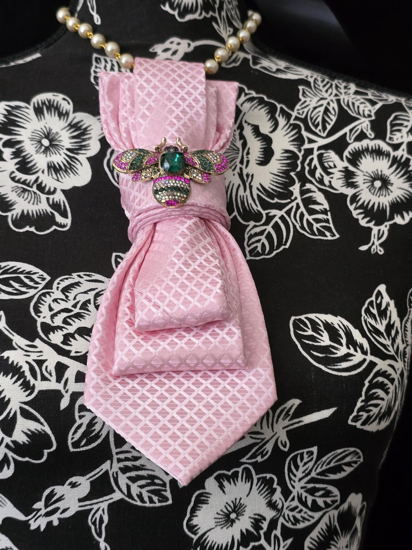 Pink and Green Lady Bug Brooch Necktie Necklace - Brooch Necktie
