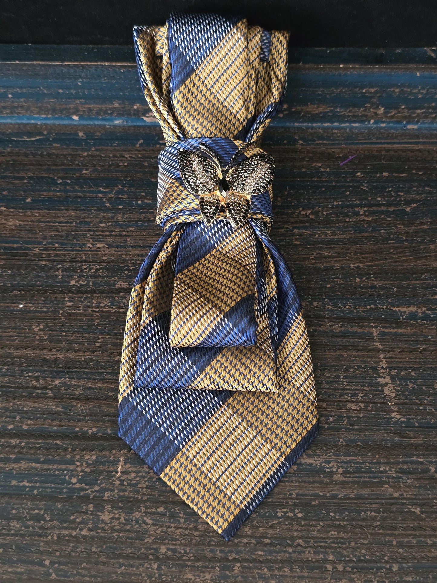 Simple Blue and Brown Plaid Women’s Necktie Necklace - Fashion Ties For Women - Brooch Necktie - Stylish Neckwear For Women