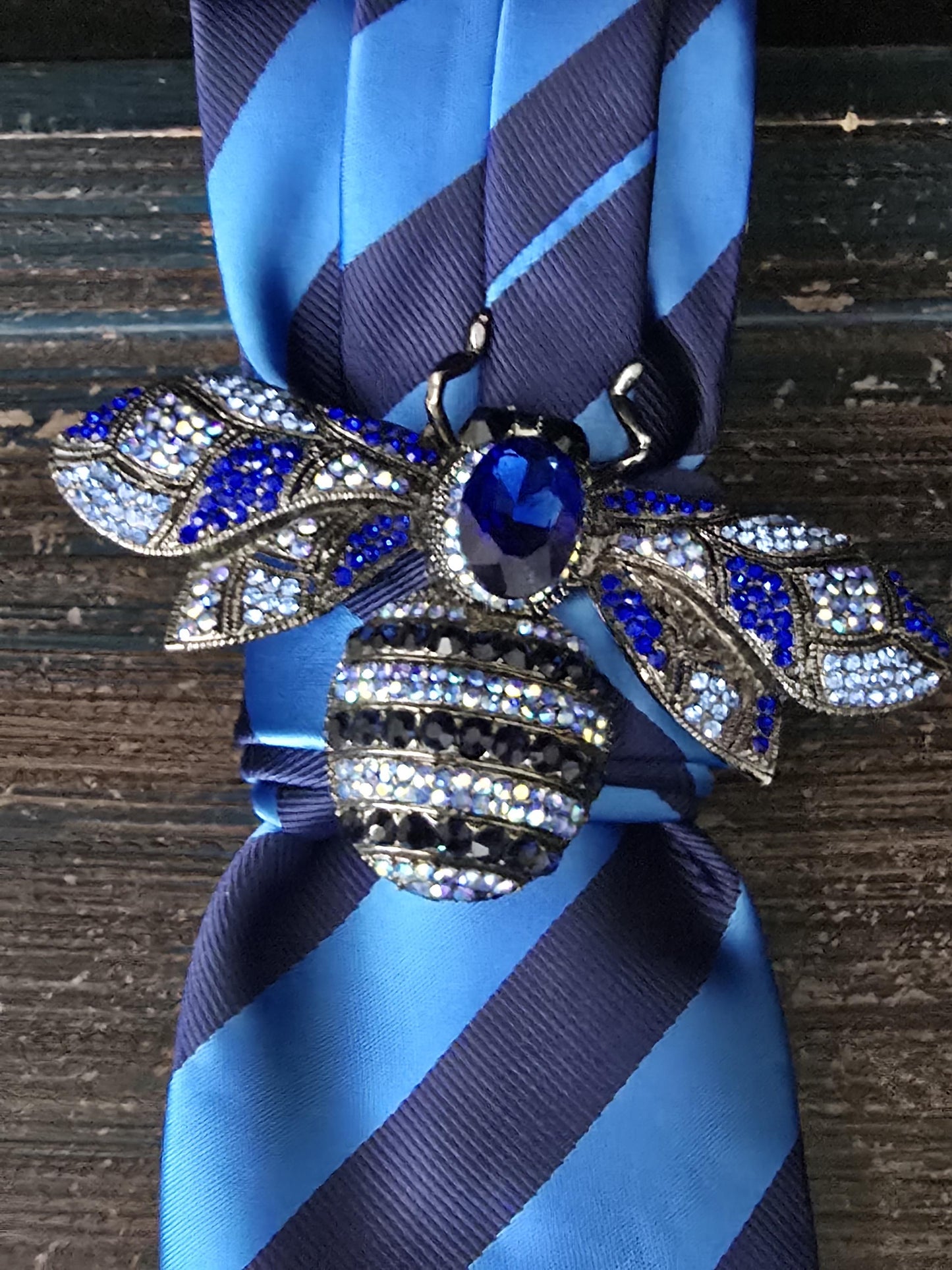 Blue Stripe Women's Necktie Necklace - Brooch Necktie - Stylish Neckwear For Women