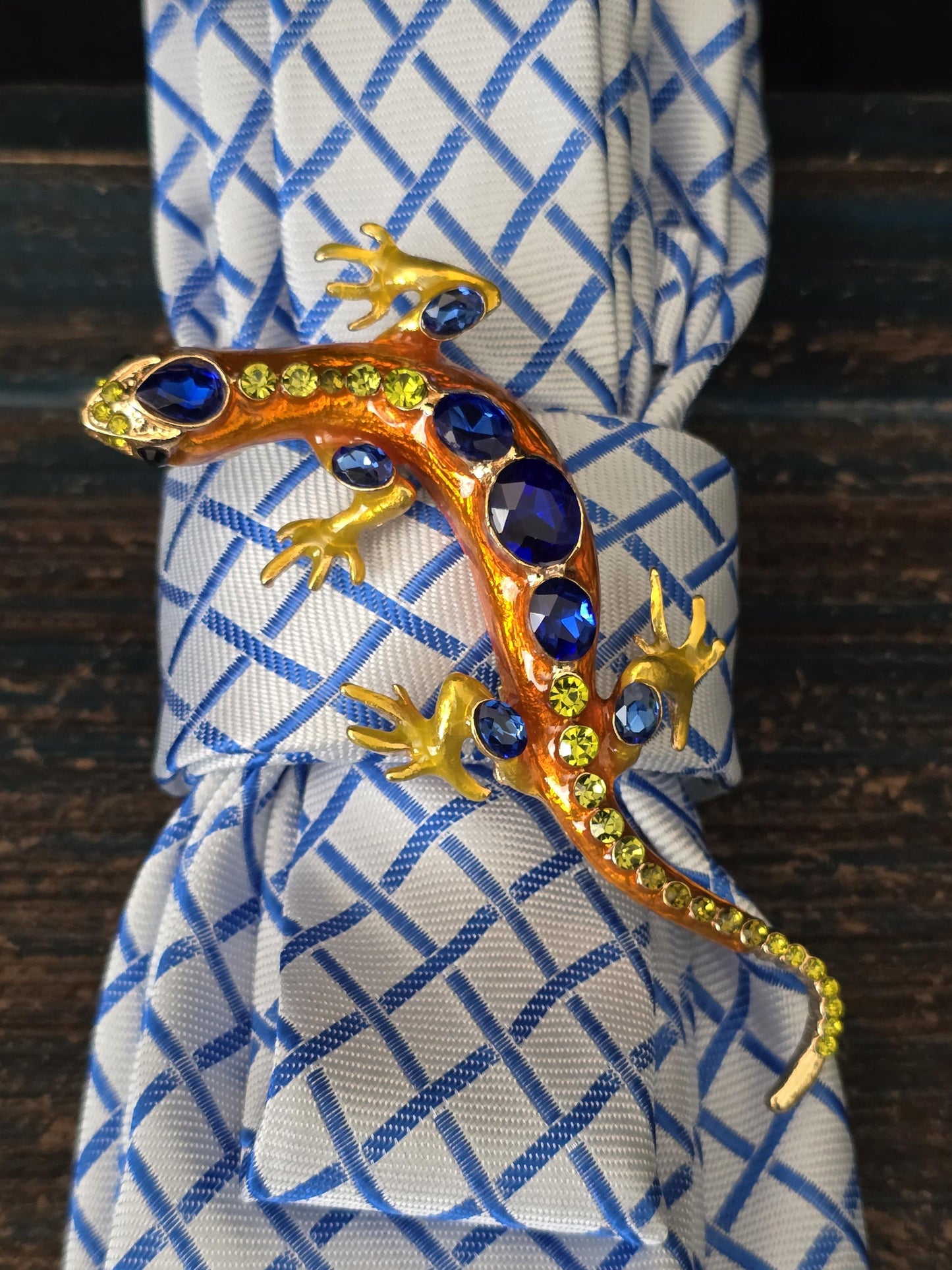 Stylish Blue and White Stripe Women’s Necktie Necklace - Brooch Necklace - Handcrafted Statement Jewelry -Stylish Neckwear For Women