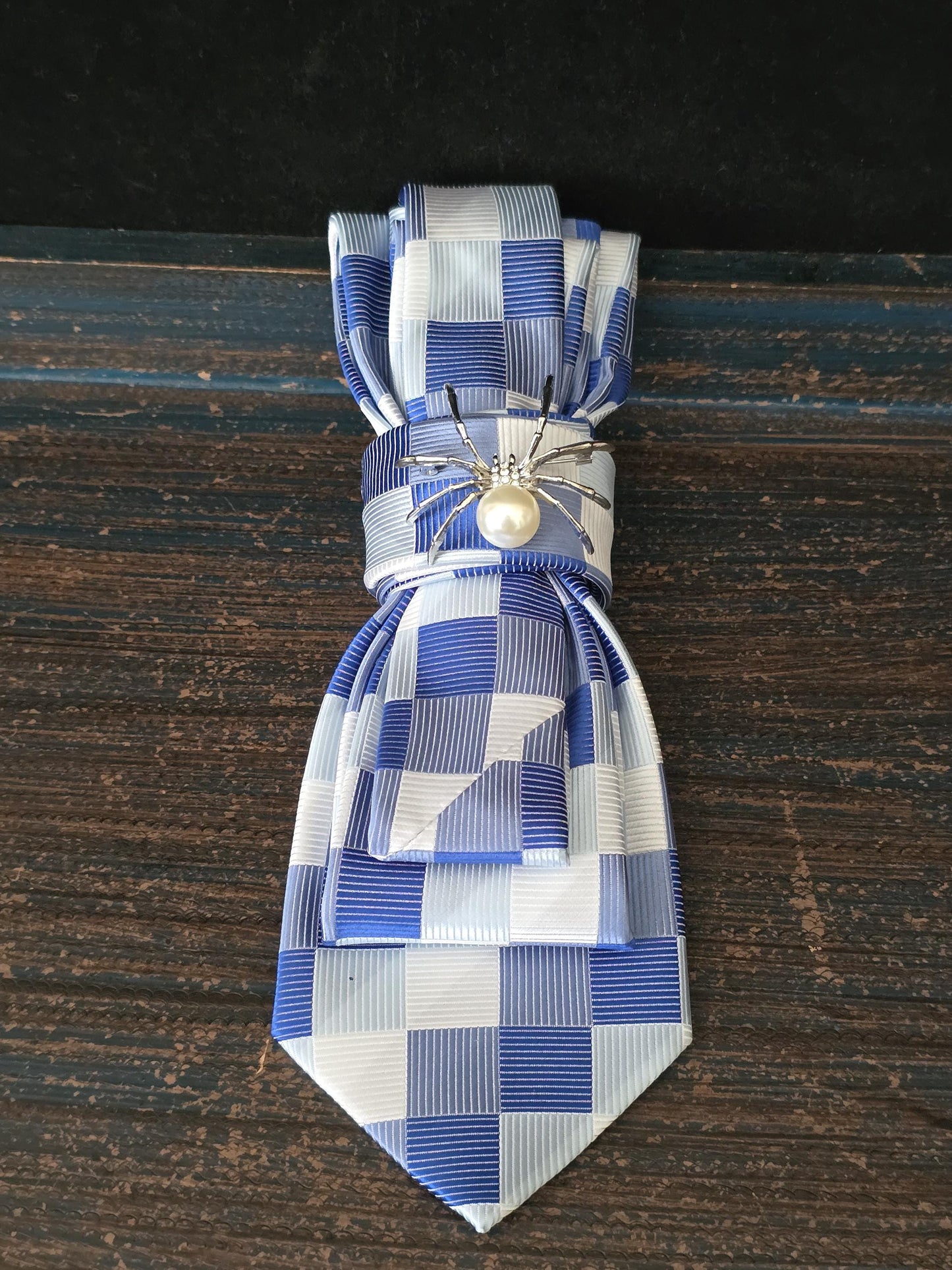 Simply Elegant Blue/White Plaid Women’s Necktie Necklace - Fashion Ties For Women - Stylish Neckwear For Women