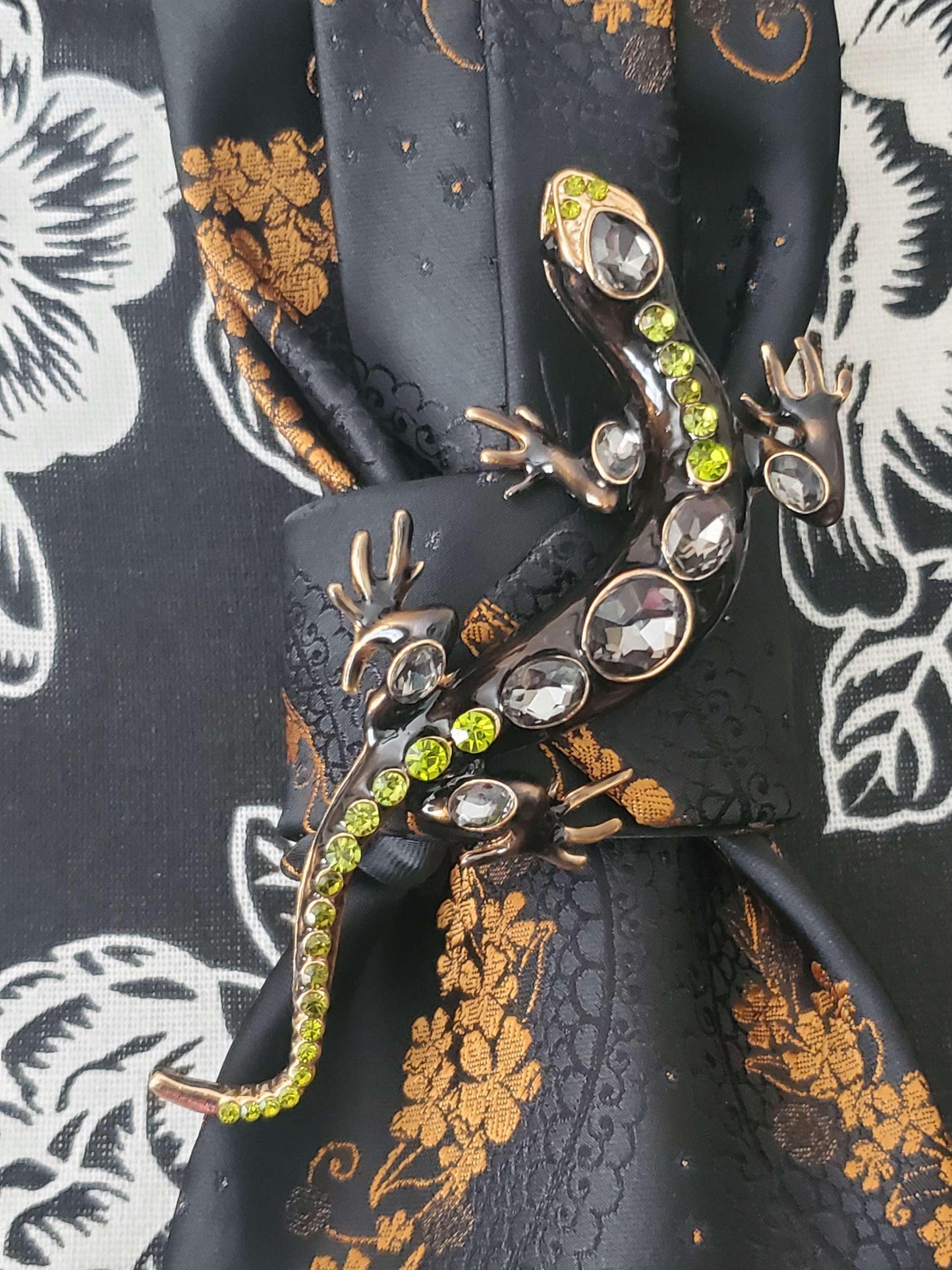 Simply Elegant Black and Gold Women's Necktie Necklace- Handcrafted Statement Jewelry - Brooch Necktie - Stylish Neckwear For Women