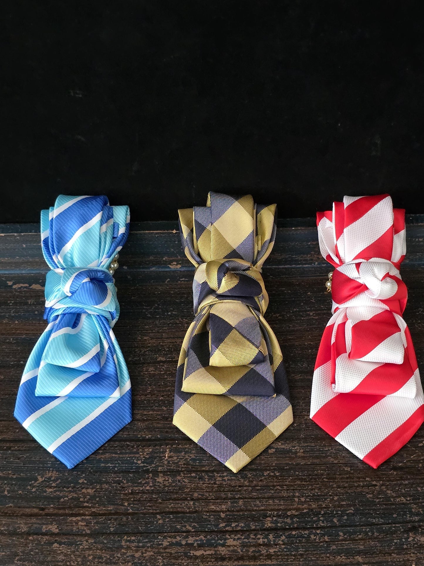 Women's Blue and Gold Plaid Necktie Necklace - Handcrafted Statement Jewelry - Brooch Necktie For Women
