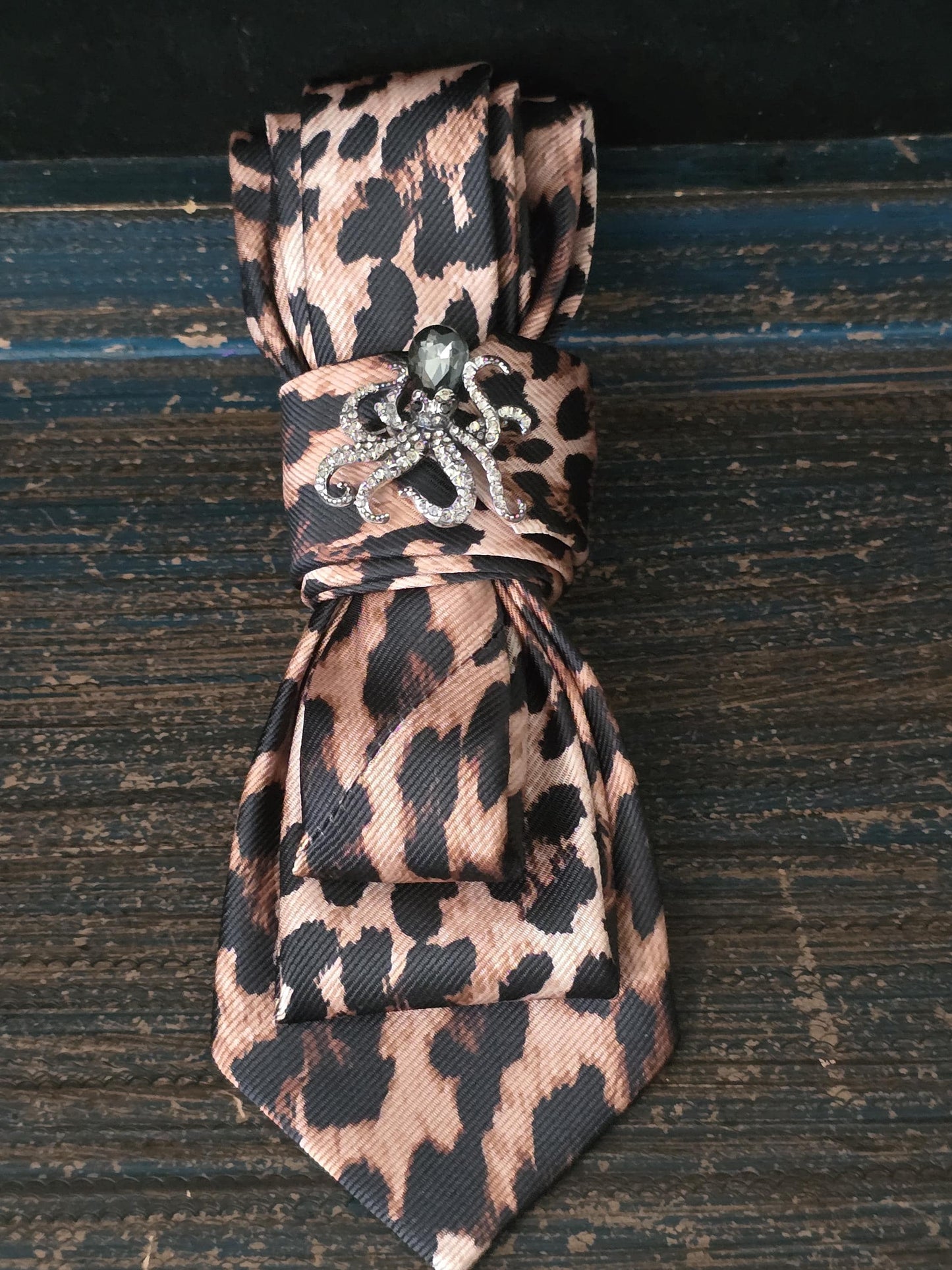 Leopard Print Women's Tie- Brooch Necklace - Brooch Necktie