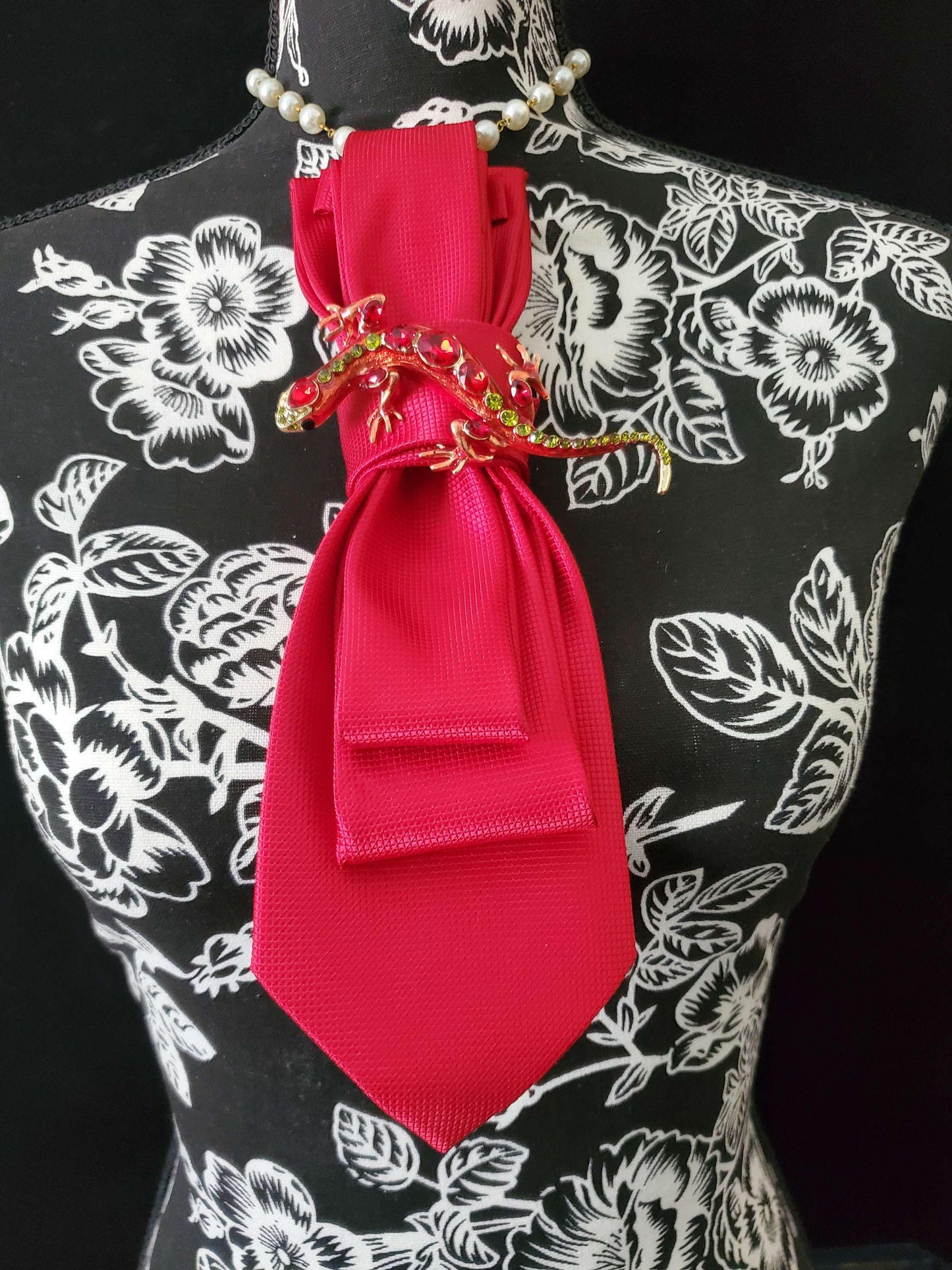 Simply Elegant Bright Red Women's Tie- Brooch Necklace - Brooch Necktie -Stylish Neckwear For Women
