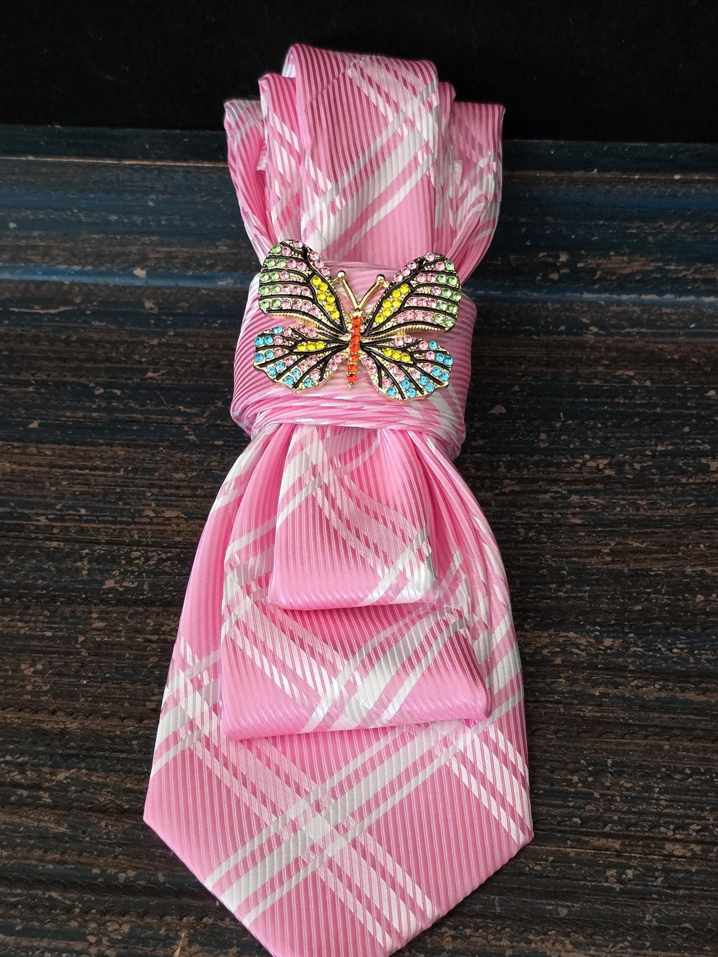 Pink and White Women's Necktie Necklace - Brooch Necktie - Stylish Neckwear For Women