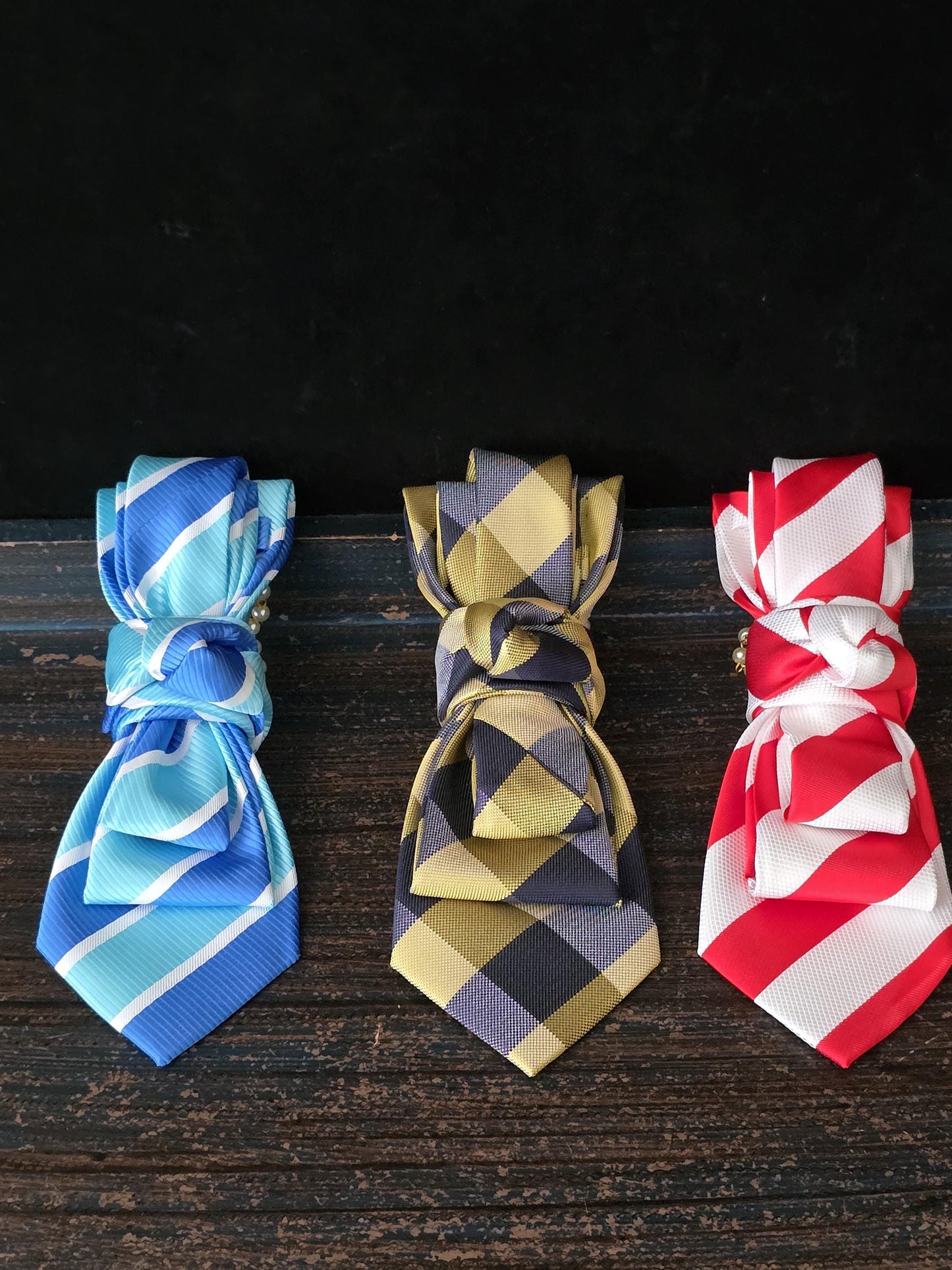 Women's Red and White Striped Necktie Necklace - Handcrafted Statement Jewelry - Brooch Necktie For Women