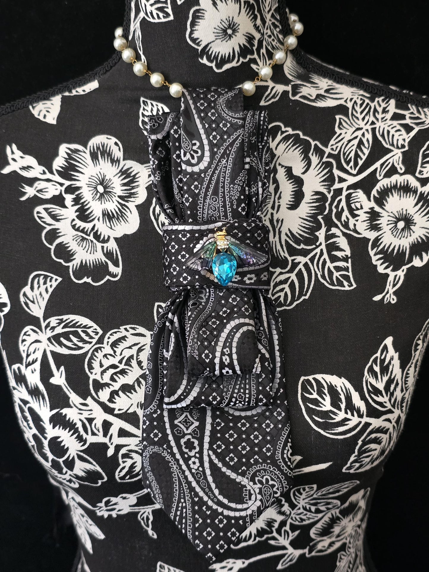 Simply Elegant Black and White Fearless Tie | Unique Women’s Necktie, Tie Necklace & Brooch Neckwear Stylish Neckwear For Women