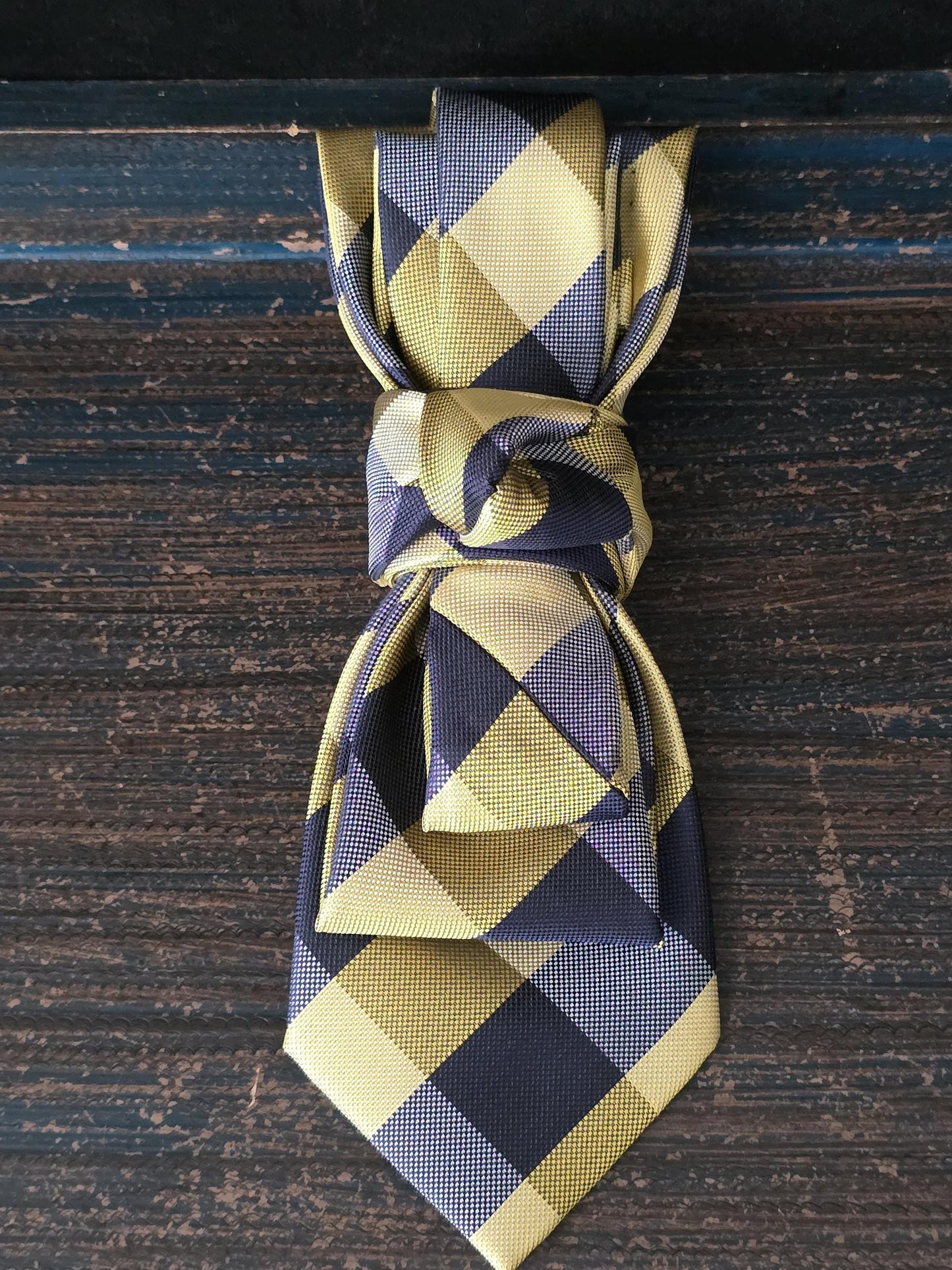 Women's Blue and Gold Plaid Necktie Necklace - Handcrafted Statement Jewelry - Brooch Necktie For Women