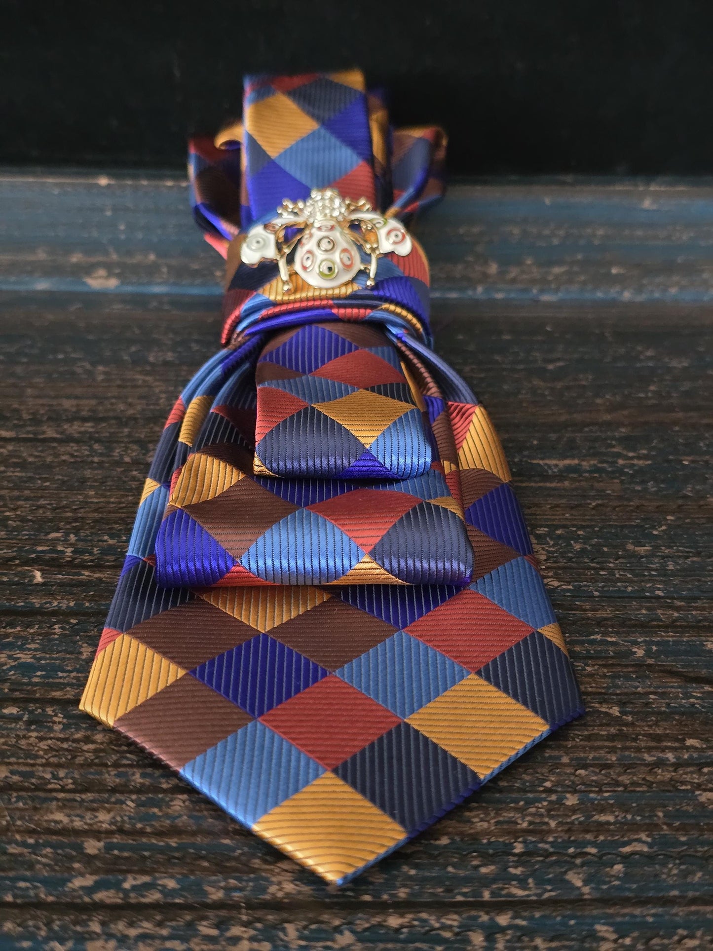 Multi Color Plaid Women's Tie-Brooch Necklace - Handcrafted Statement Jewelry - Brooch Necktie - Stylish Neckwear For Women