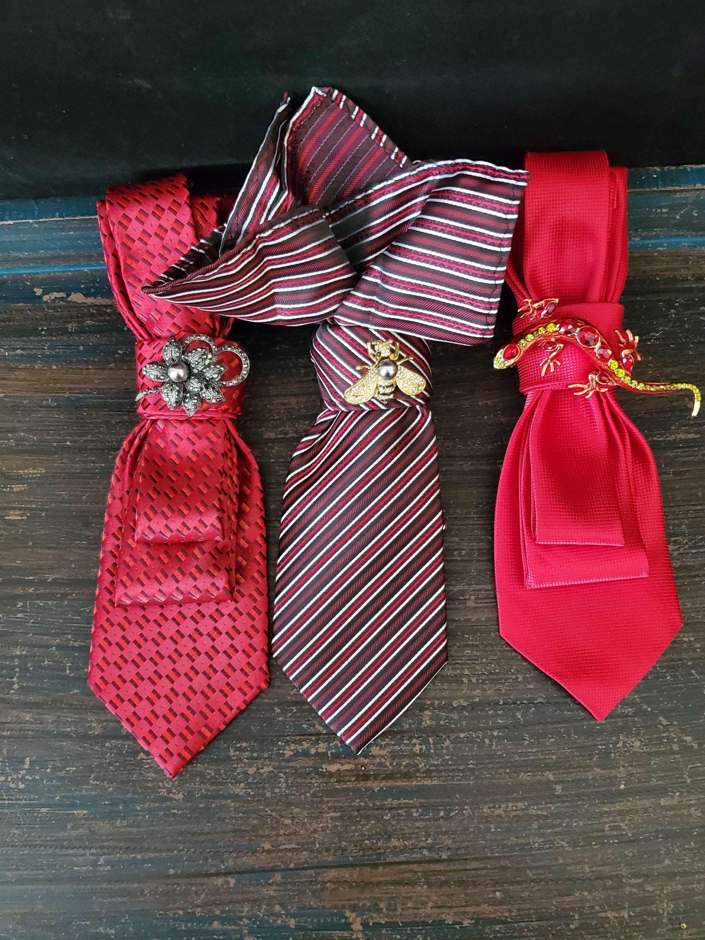 Simply Elegant Bright Red Women's Tie- Brooch Necklace - Brooch Necktie -Stylish Neckwear For Women