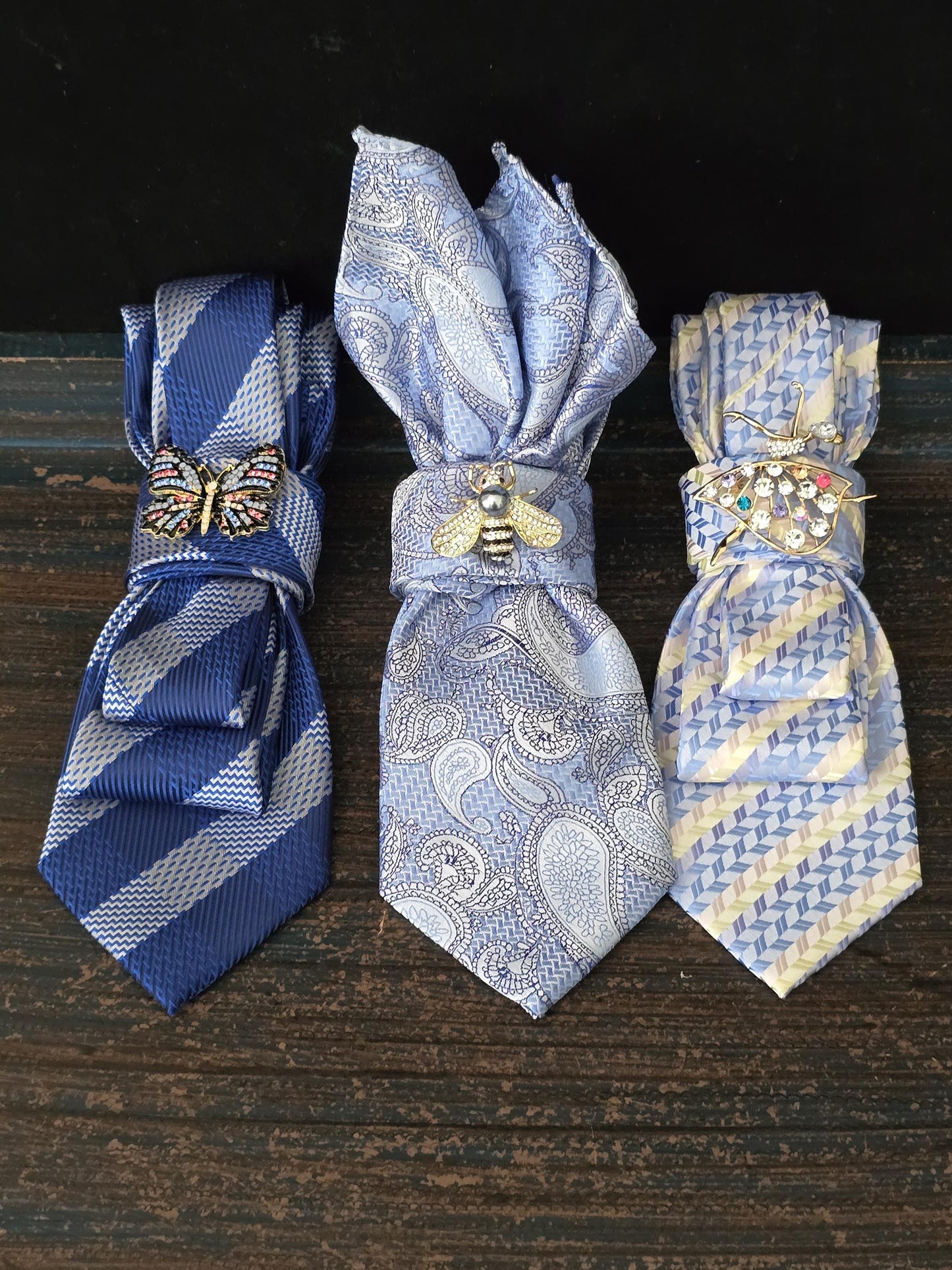 Ballerina Brooch- Baby Blue Stripe Women's Necktie Necklace - Stylish Neckwear For Women