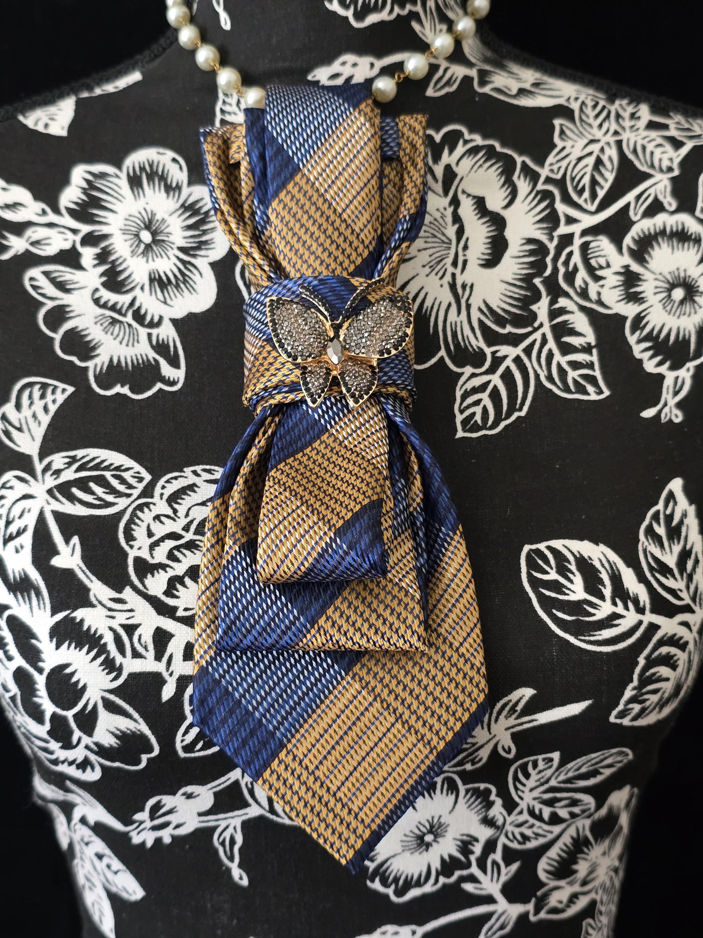 Simple Blue and Brown Plaid Women’s Necktie Necklace - Fashion Ties For Women - Brooch Necktie - Stylish Neckwear For Women