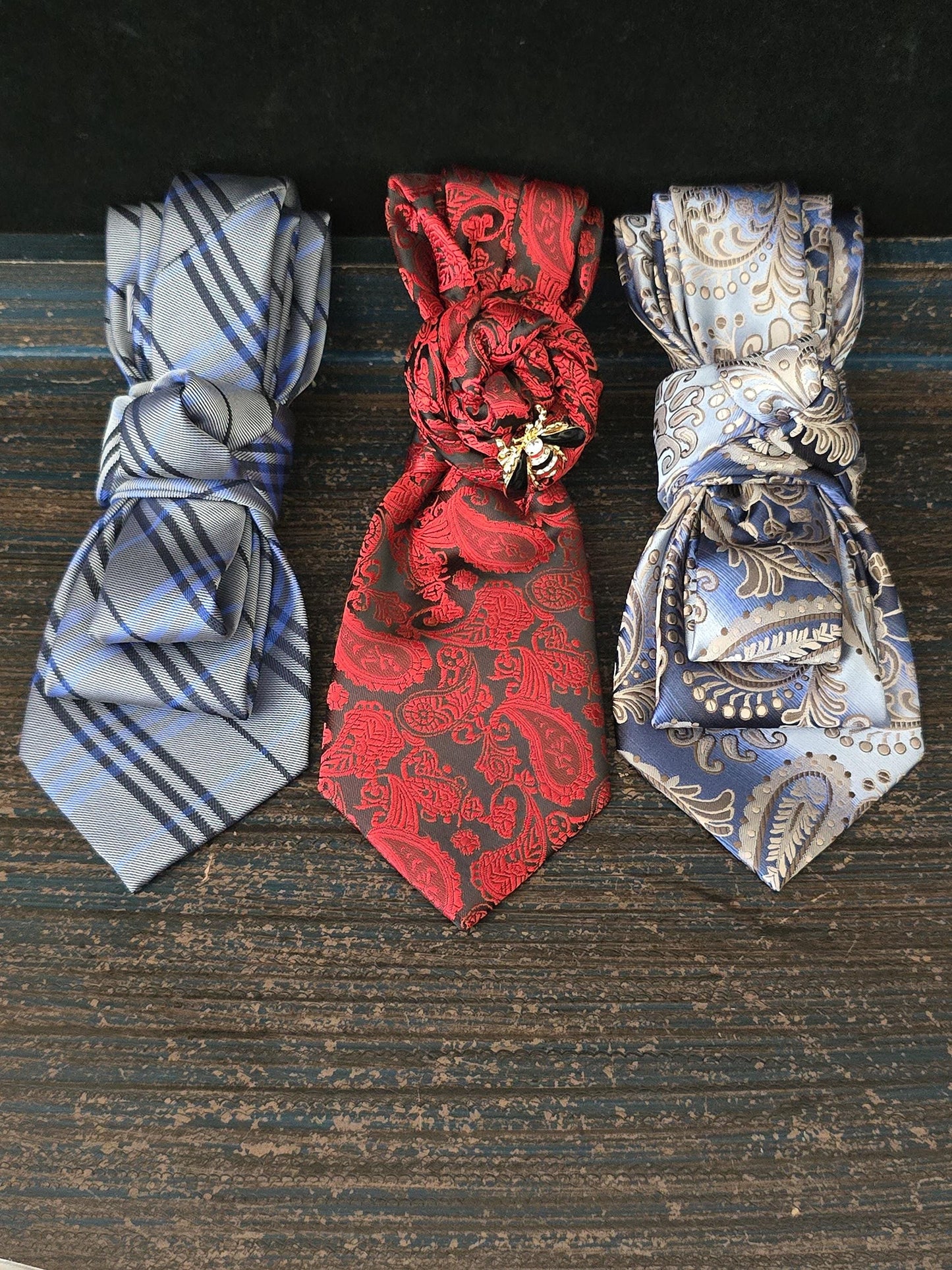 Simply Elegant Red Paisley Women's Necktie Necklace - Handcrafted Statement Jewelry - Brooch Necktie - Stylish Neckwear For Women