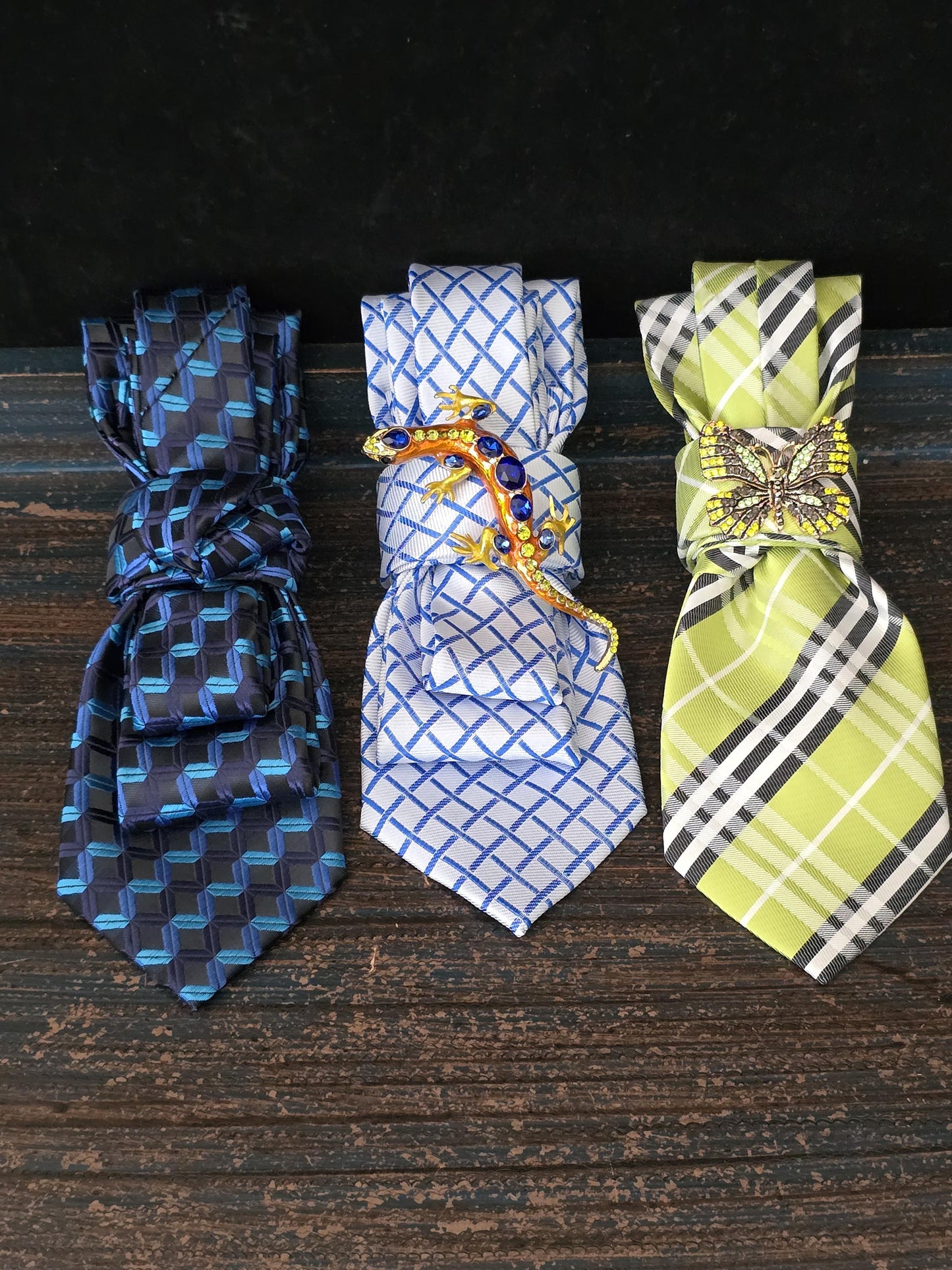 Lime and Black Plaid Women's Necktie Necklace - Handcrafted Jewelry - Brooch Necktie - Stylish Neckwear For Women