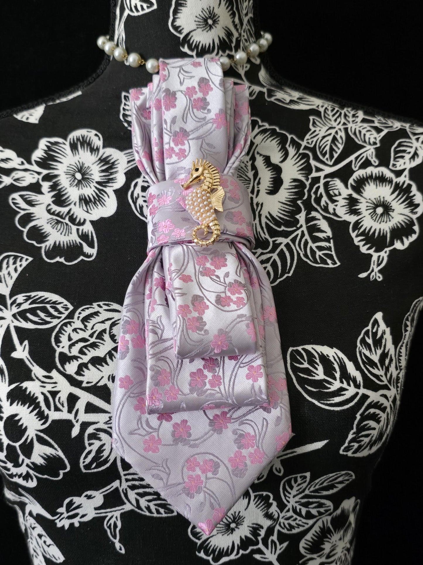 Starfish Brooch- Soft Pink Floral Women's Necktie Necklace - Stylish Neckwear For Women