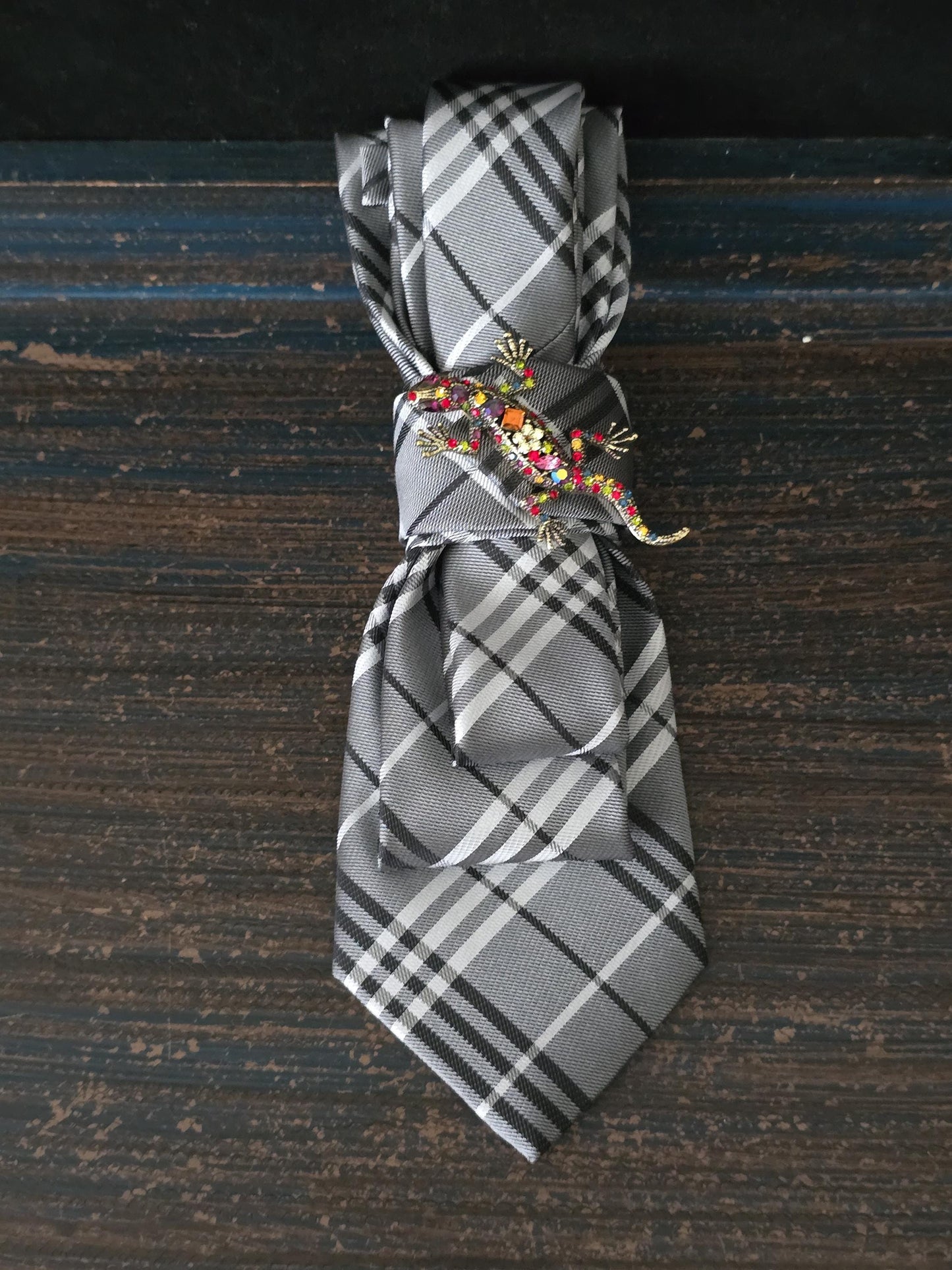 Black and White Plaid Women's Necktie Necklace - Handcrafted Jewelry - Brooch Necktie - Stylish Neckwear For Women
