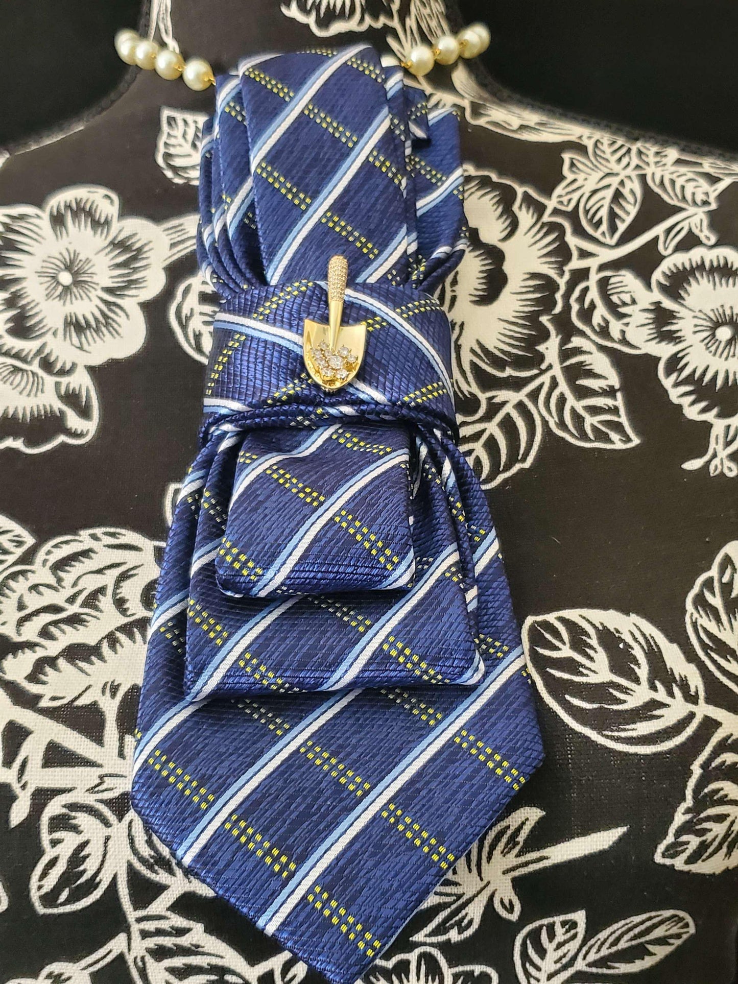 Simple but Elegant Blue Plaid Women's Tie- Ballerina Brooch Necklace - Handcrafted Jewelry - Brooch Necktie - Stylish Neckwear For Women