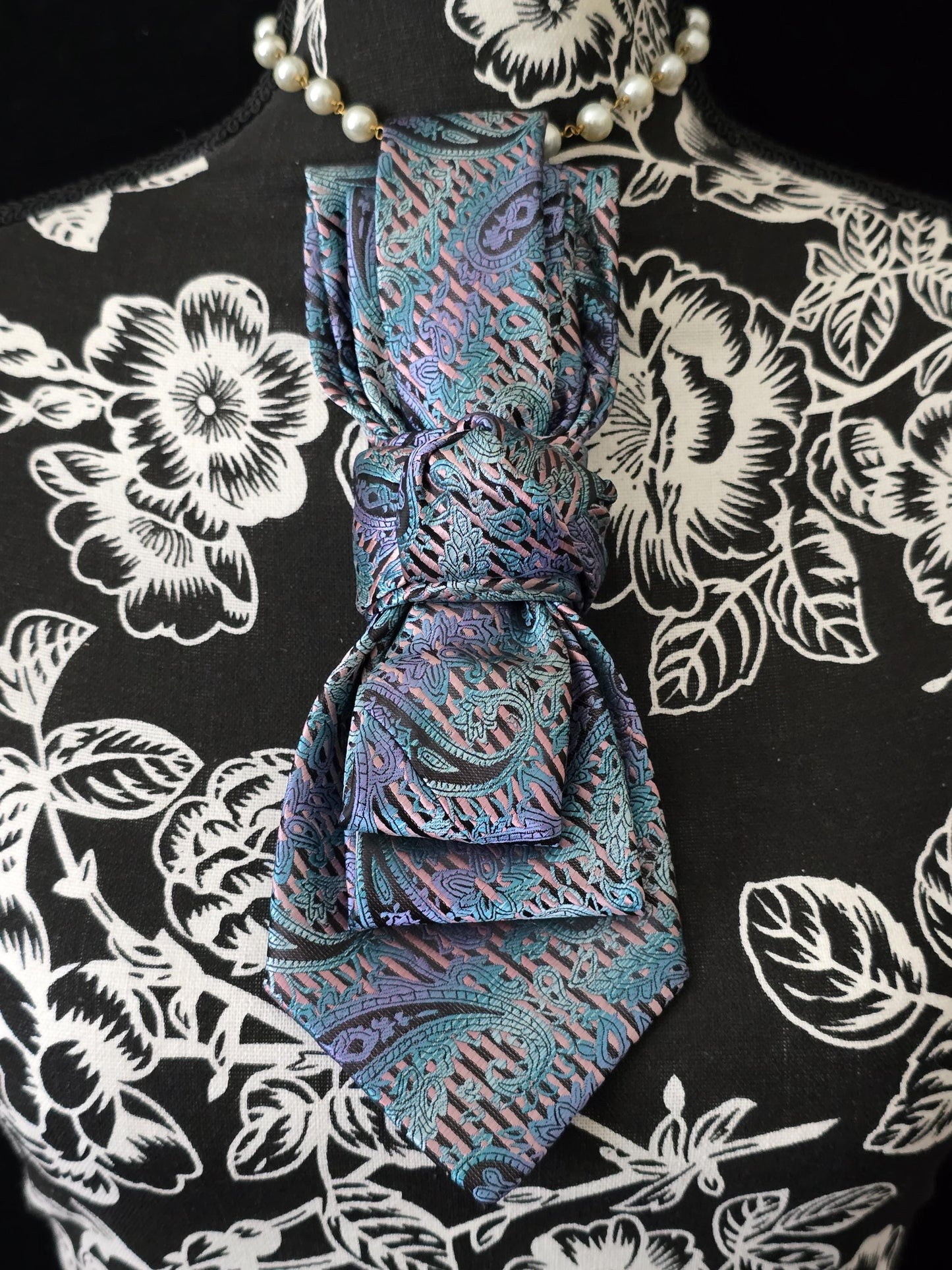 Simply Elegant Multi-Color Paisley Women's Necktie Necklace - Handcrafted Statement Jewelry - Brooch Necktie For Women