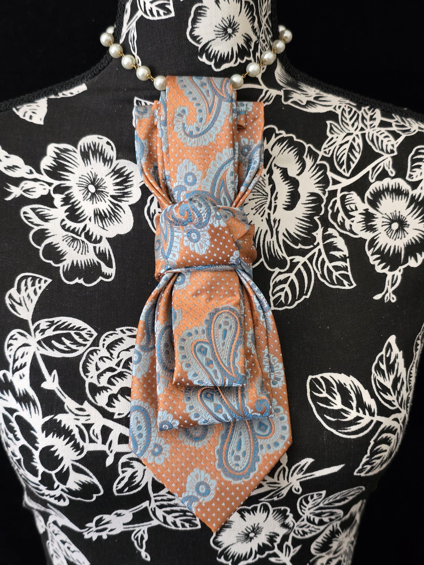 Simply Elegant Orange Paisley Women's Necktie Necklace - Handcrafted Statement Jewelry - Brooch Necktie For Women