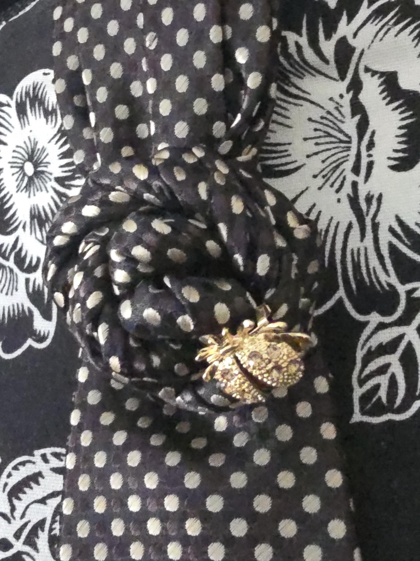 Handcrafted Chocolate Brown Silk Necktie Necklace: Ladybug Brooch Statement Jewelry