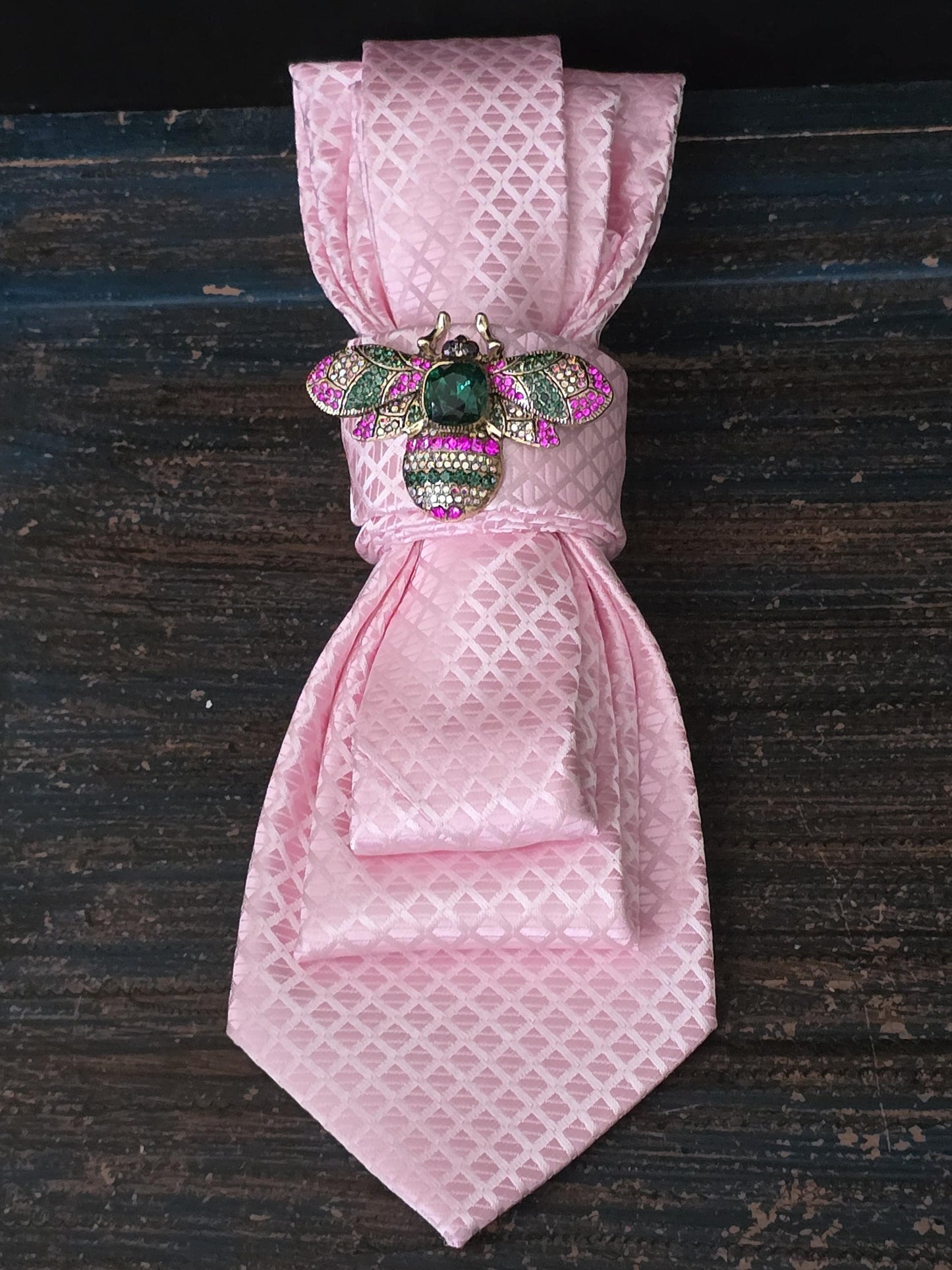 Pink and Green Lady Bug Brooch Necktie Necklace -  Brooch Necktie