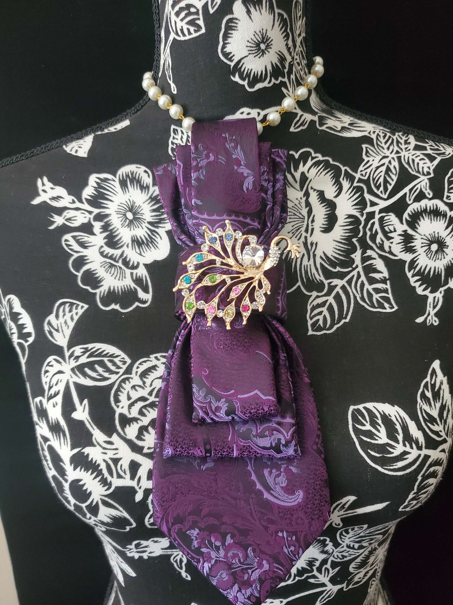 Simply Elegant Purple Paisley Women's Necktie Necklace - Fearlessly Bold Neckwear For Women