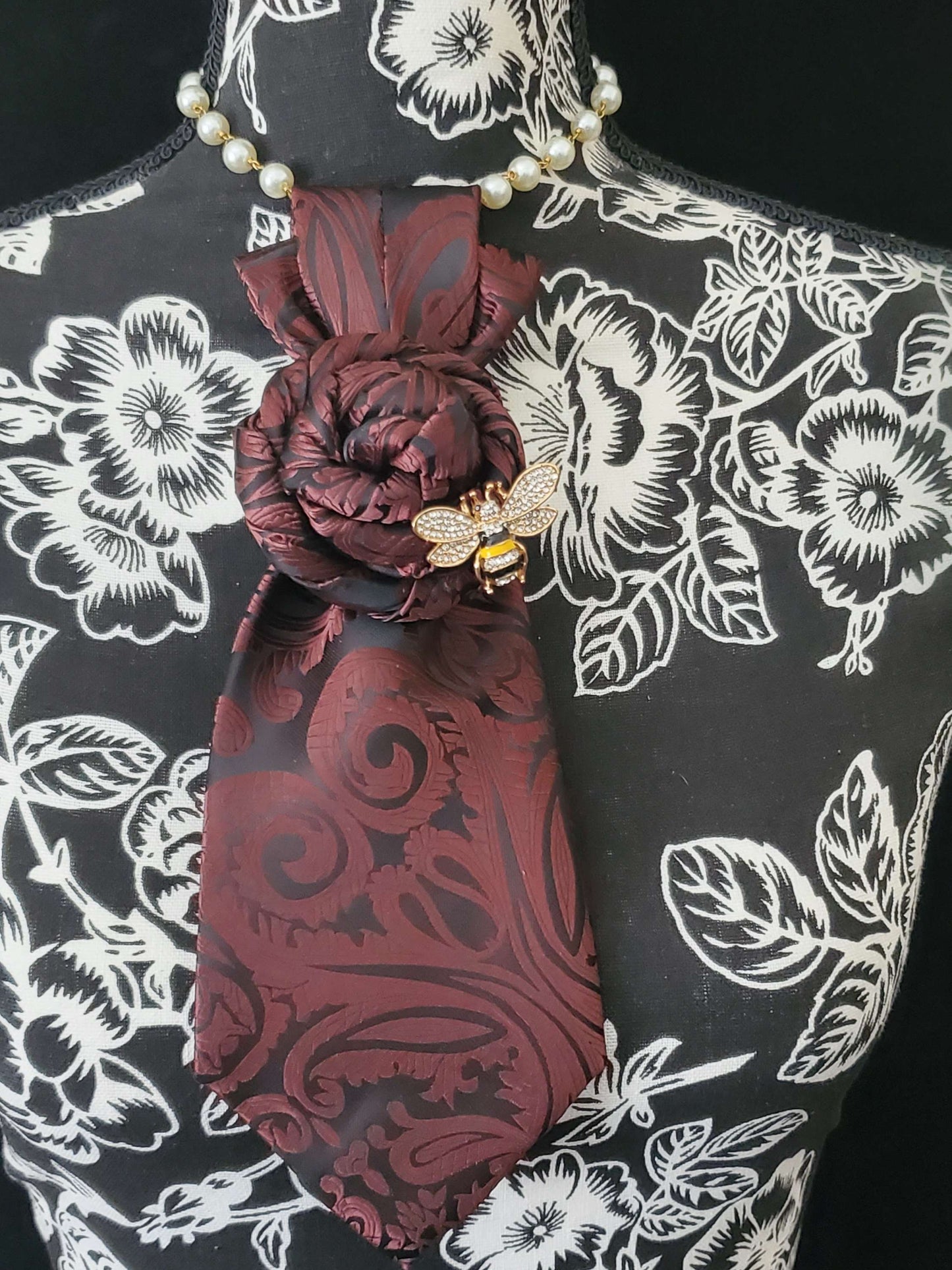 Simply Elegant Chocolate Brown Paisley Women's Necktie Necklace