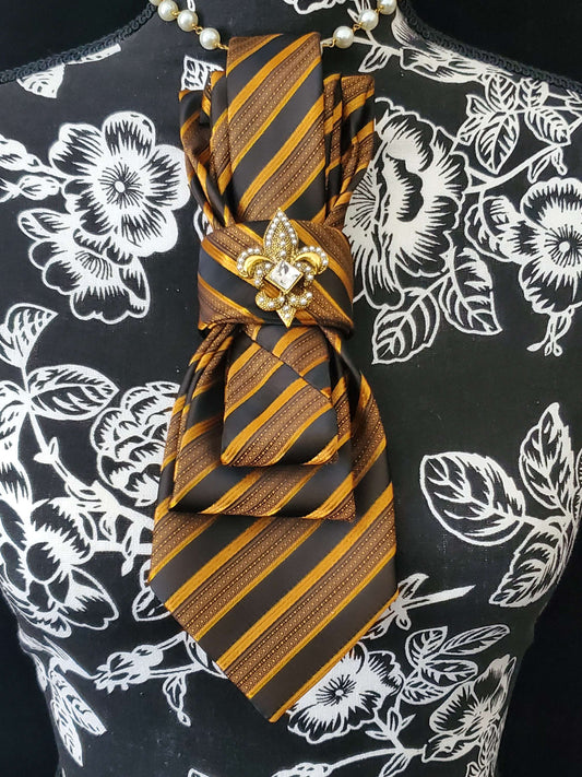 Simply Elegant Black and Gold Stripe Women's Necktie Necklace