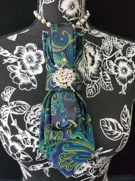 Stylish Blue and Green Paisley Women’s Necktie Necklace