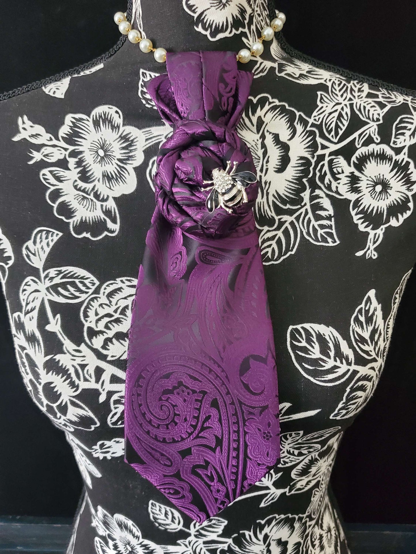 Simply Elegant Purple and  Black Paisley Women's Necktie Necklace