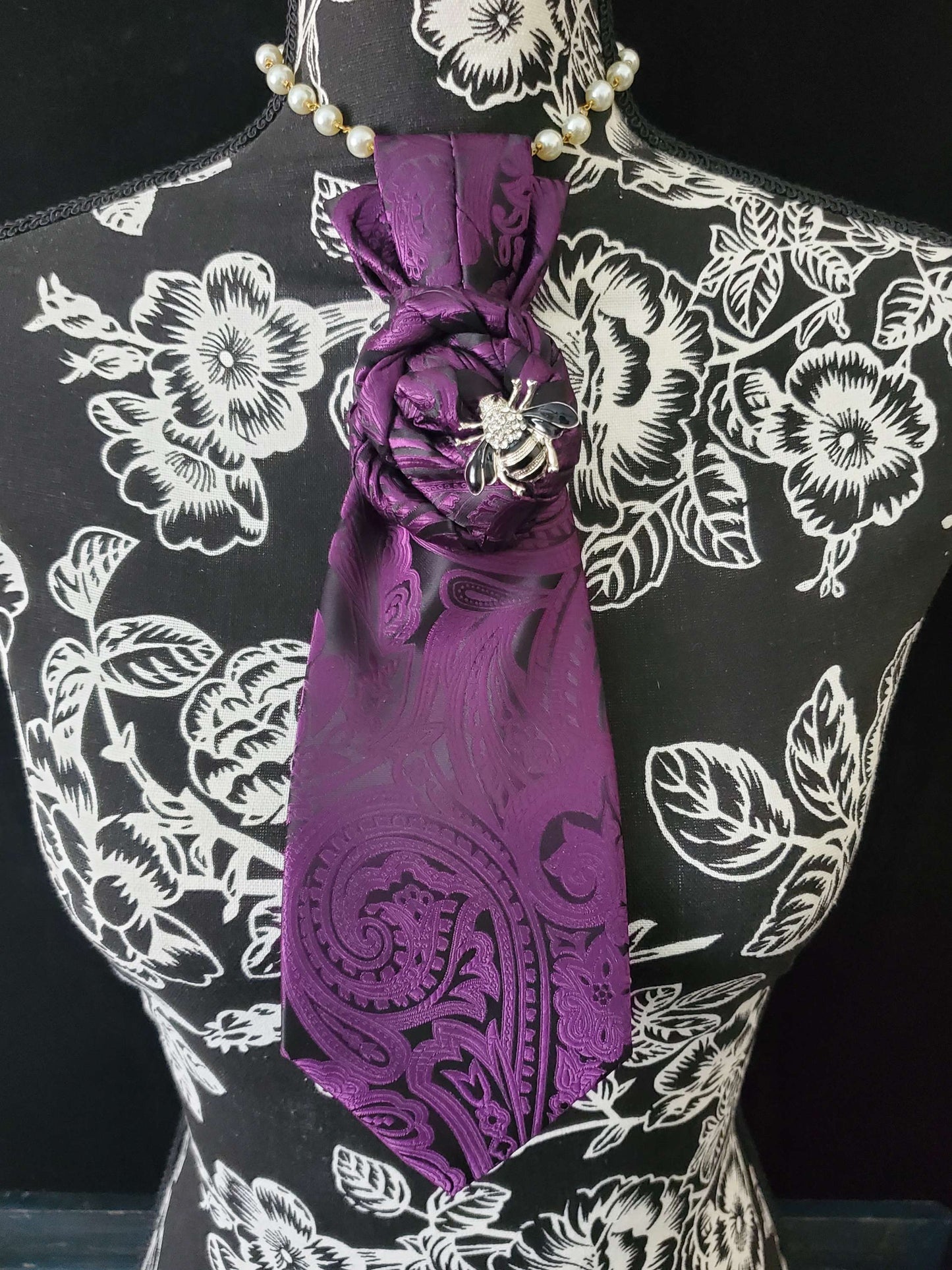 Simply Elegant Purple and  Black Paisley Women's Necktie Necklace